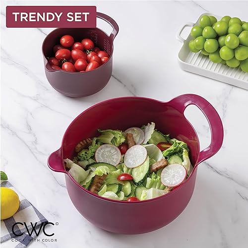 Vista 103 de COOK WITH COLOR Nesting - Juego de cuencos de plástico para mezclar con boquillas y asas, color rosa, 4 piezas antideslizantes