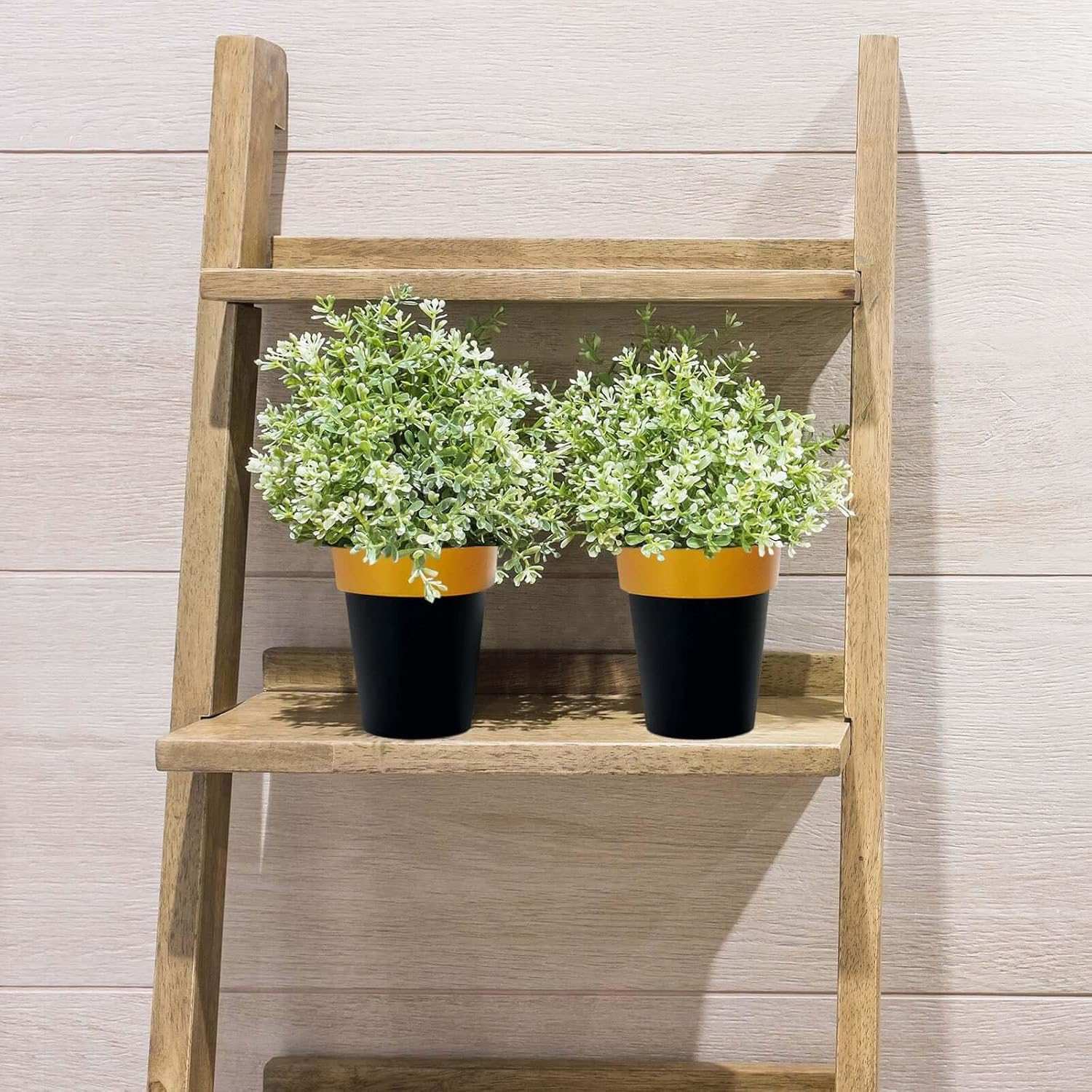 Efavormart 2 Packs | 6" Black/Gold Rimmed Flower Plant Pots, Indoor/Garden Decorative Planter
