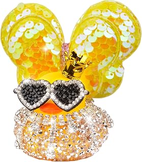 Diamond Rubber Duck Car Ornaments, Cute Sparkly Rhinestone Rubber Car Duck Dashboard Decorations with Shining Wings and Necklace for Car Home Office Desk