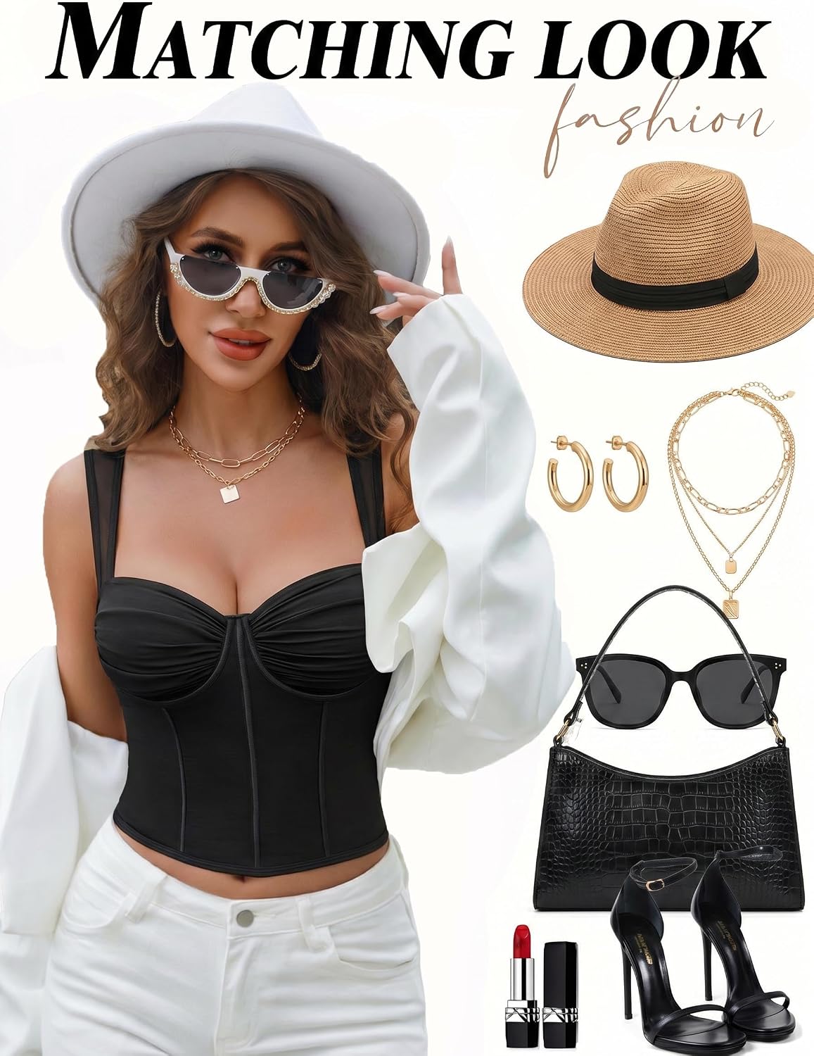 Avidlove Women Corset Crop Top Back Tie Shoulder Strap Halter Tank S-2XL | Sexy Slim Fit Going Out Tops for Party Concert Date Night Halloween Clothes