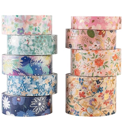 YUBBAEX Mystic Gold Washi Tape Set - Cinta adhesiva decorativa ancha de lámina plateada para artes, manualidades DIY, suministros para diarios,