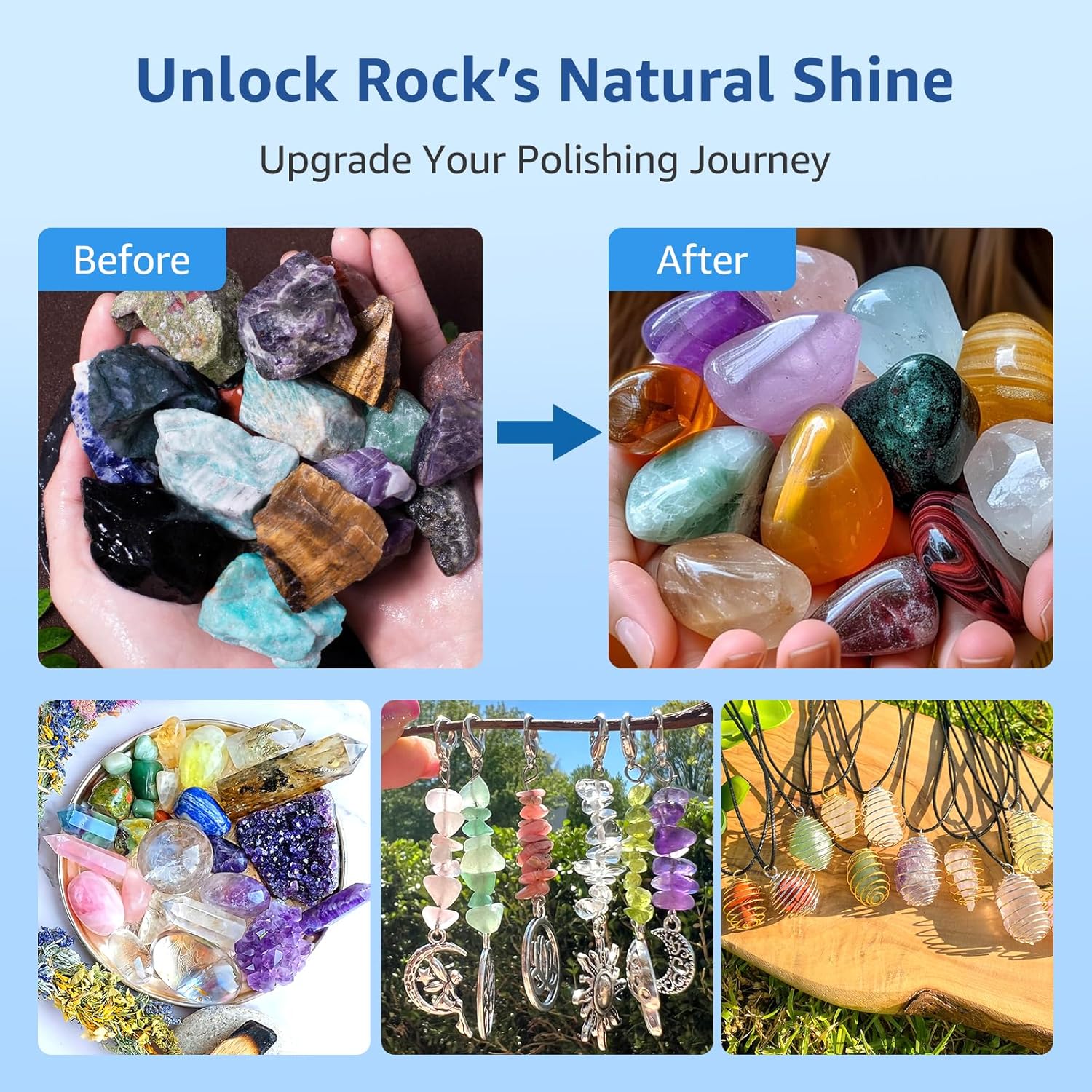 Rock Tumbler Grit Kit, 4LBS Polish Refill with Ceramic Tumbling Media - Polish up to 25 lbs of Rocks, Professional 4-Steps Polishing Grit Set for All Rock Tumblers