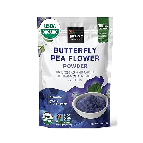 INCAS - Polvo de flor de guisante mariposa 100% orgánico USDA  4 onzas  Té Matcha azul orgánico  Extracto verificado sin OMG de Tailandia  Culinario