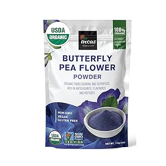 INCAS 100% USDA Organic Butterfly Pea Flower Powder 4 Ounce | Organic Blue Matcha Tea | Non-GMO Verified Extract from Thailand | Natural Blue Food Coloring | Adaptogenic Raw Culinary | Vegan
