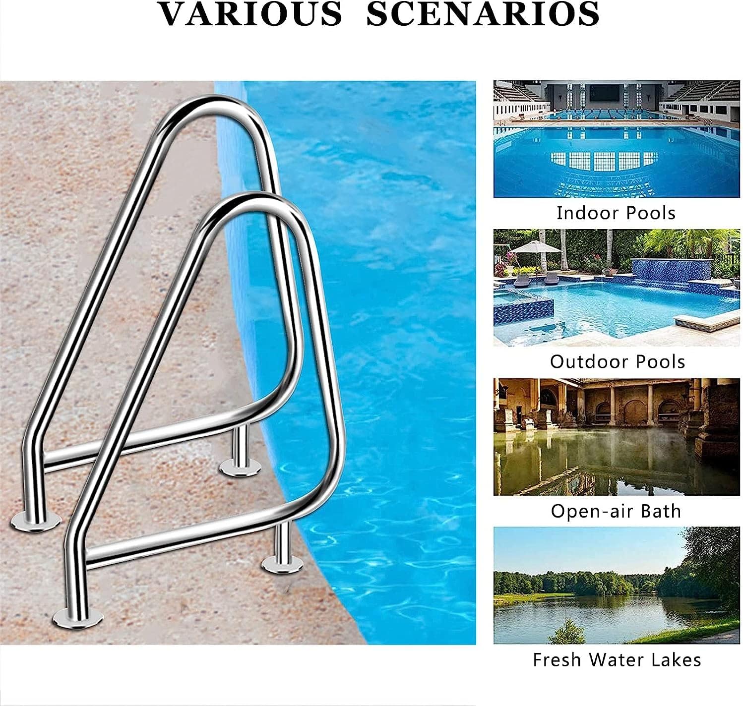 Pool Handrail Swimming Pool Hand Railing Anti-Slip Safety Ladder Rail Grip for Swimming Pools-Quick Installation (Thickness 1mm)