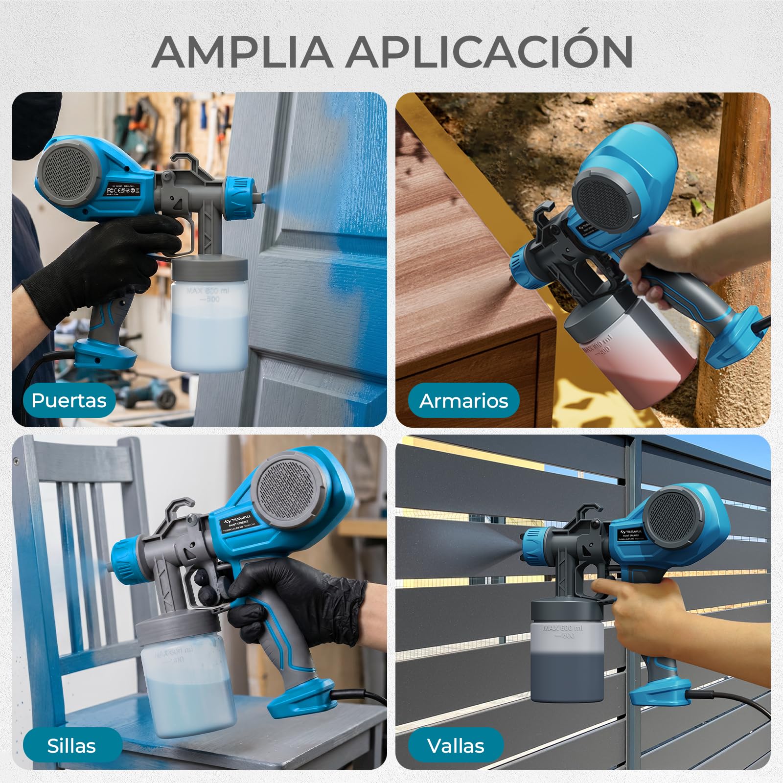 Tilswall Pistola Pintura Alien500 Ideal para Principiantes, Eléctrico Pistola de Pintura Ultraligera Fácil de Usar y Limpiar, Multiusos con 4 boquillas y 3 Patrones para Paredes y Techos