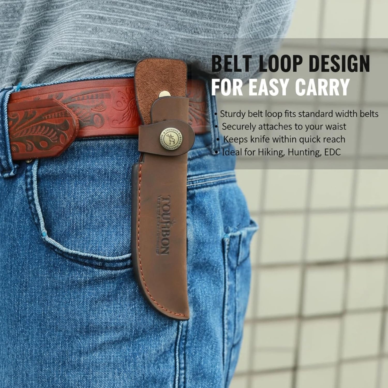 TOURBON Leather Fixed Blade Knife Sheath with Snap Closure Fits Blades Up to 4-inch (Dark Brown)