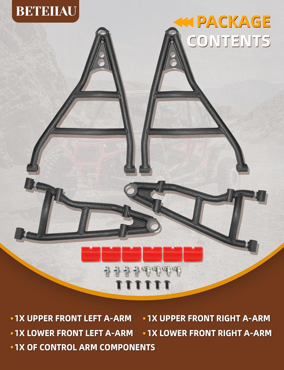 High Clearance Front Upper & Lower A-Arms Kit for 2017–2025 Can-Am Maverick X3 (64" Models), Adjustable Control Arms, 1.25" DOM Steel Tubing, Wrinkle Black Powder Coated