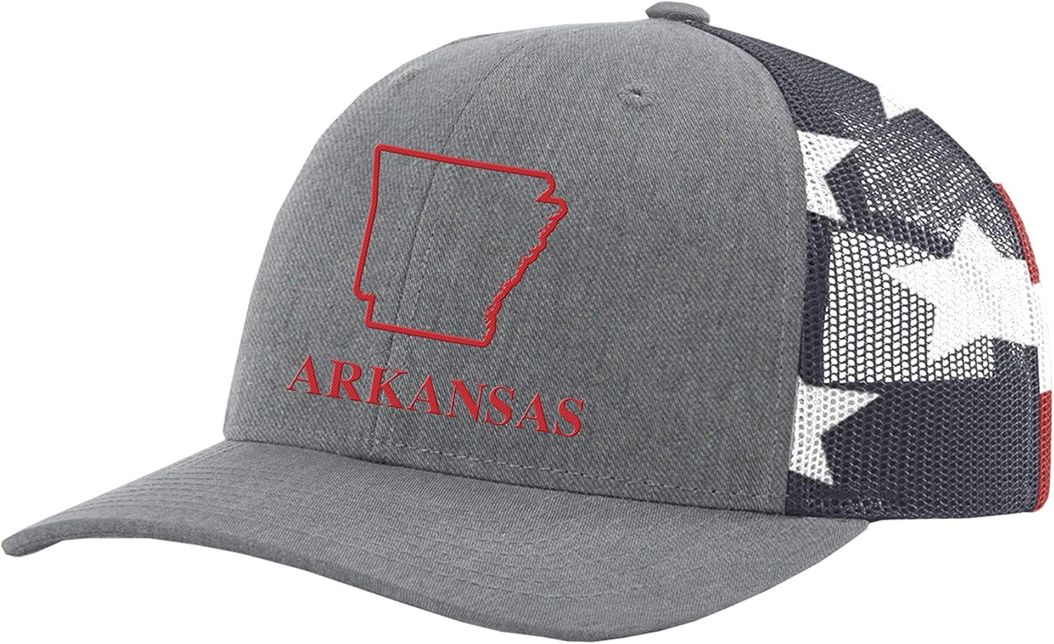Heritage Pride Men's Patriotic State Pride Outline and State Name American Flag Mesh Back Trucker Hat