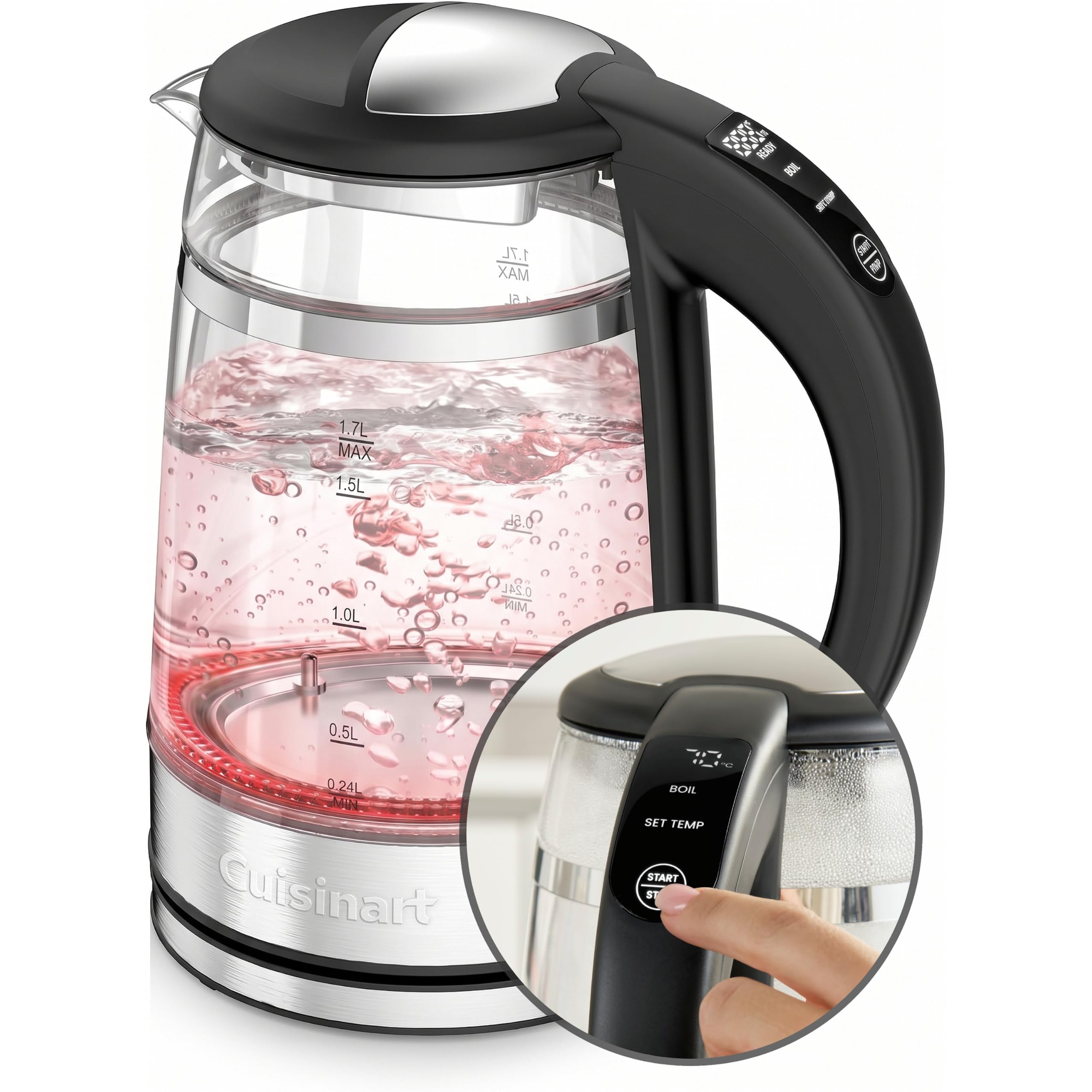Cuisinart 1.7L Illuminating BPA free Glass Kettle, Multi Temprature Control