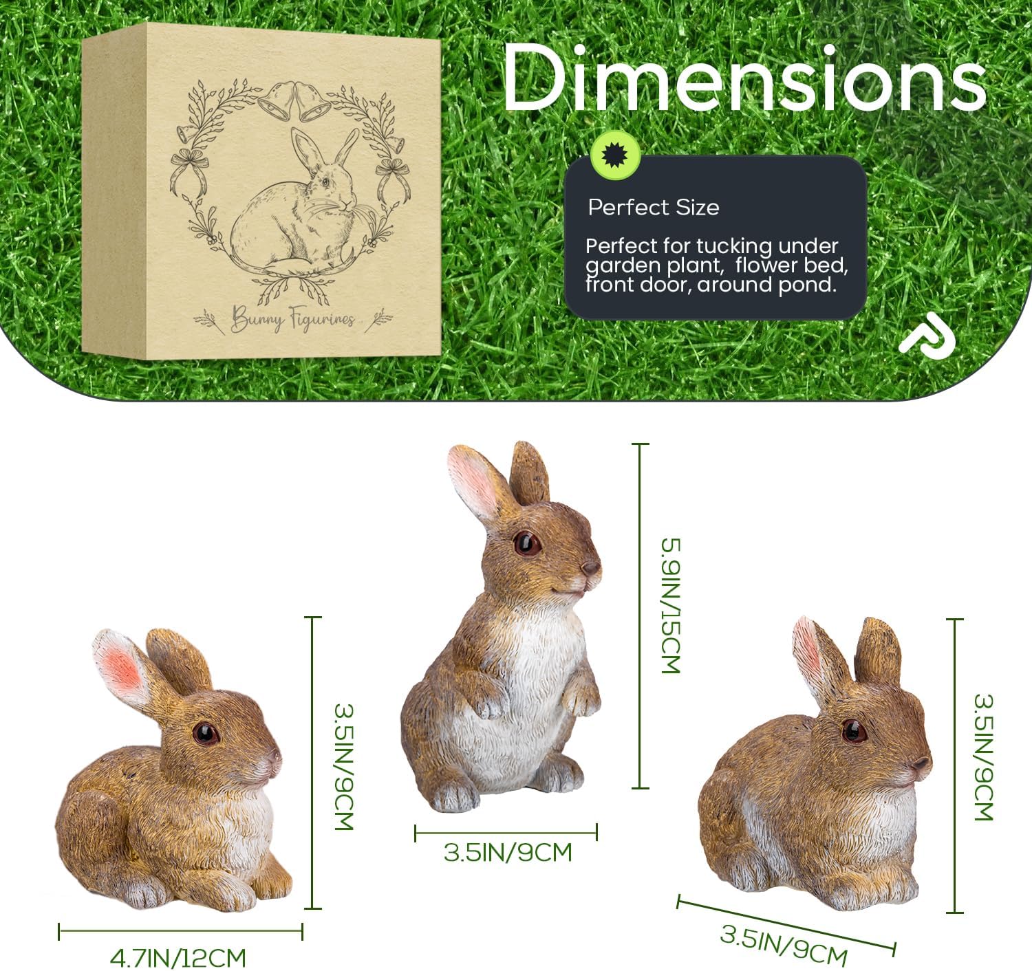 Bunny Decor Yard Decorations Outdoor, Set of 3 Resin Garden Statues Rabbit Figurines Yard animals statue, Bunny Statue for Home Garden Decor Easter Decorations