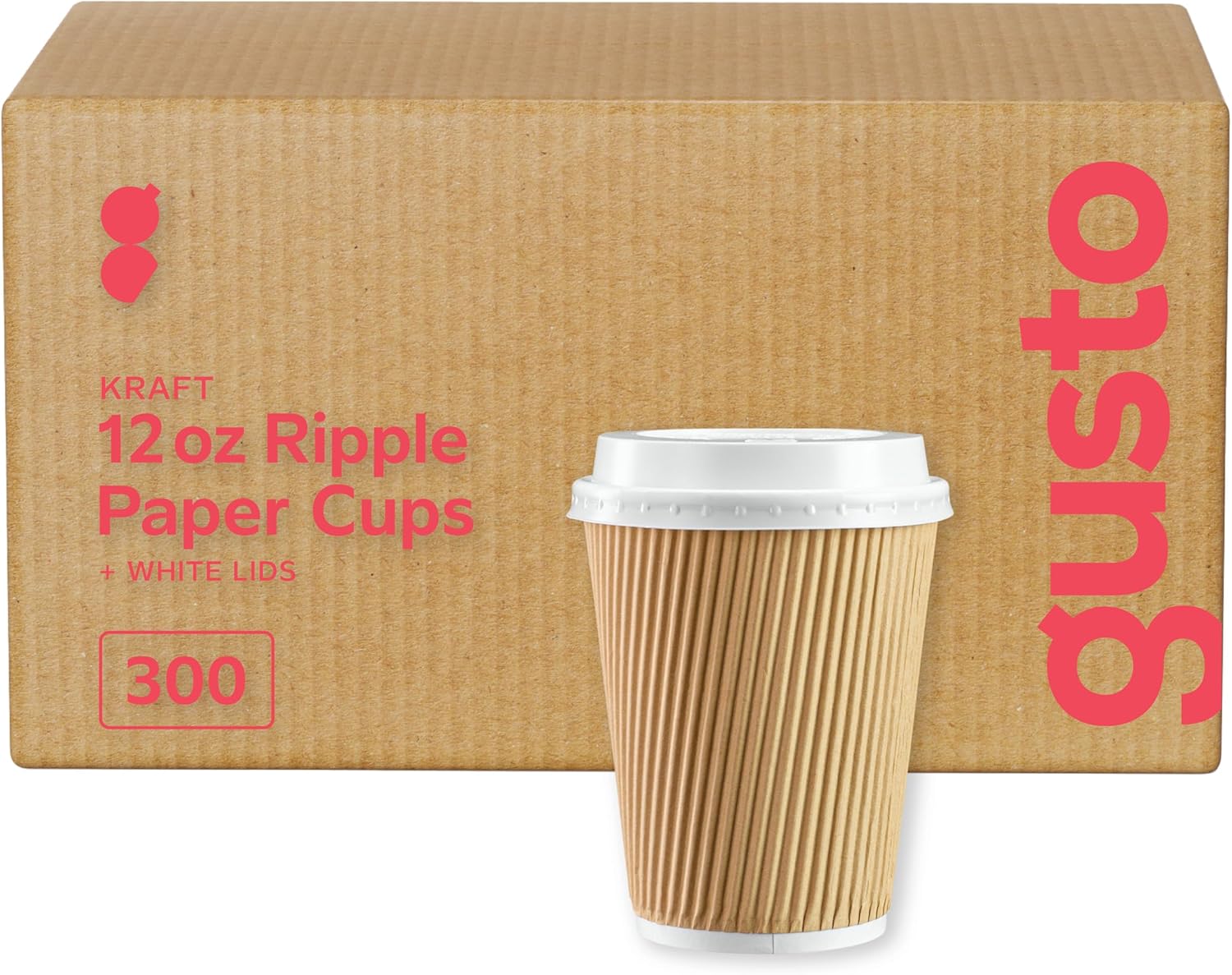 Comfy Package [Case of 300 12 oz. Insulated Kraft Ripple Paper Hot Cups, Disposable Coffee Cups With Lids - Ideal for Hot Beverages, Travel, and Office Use