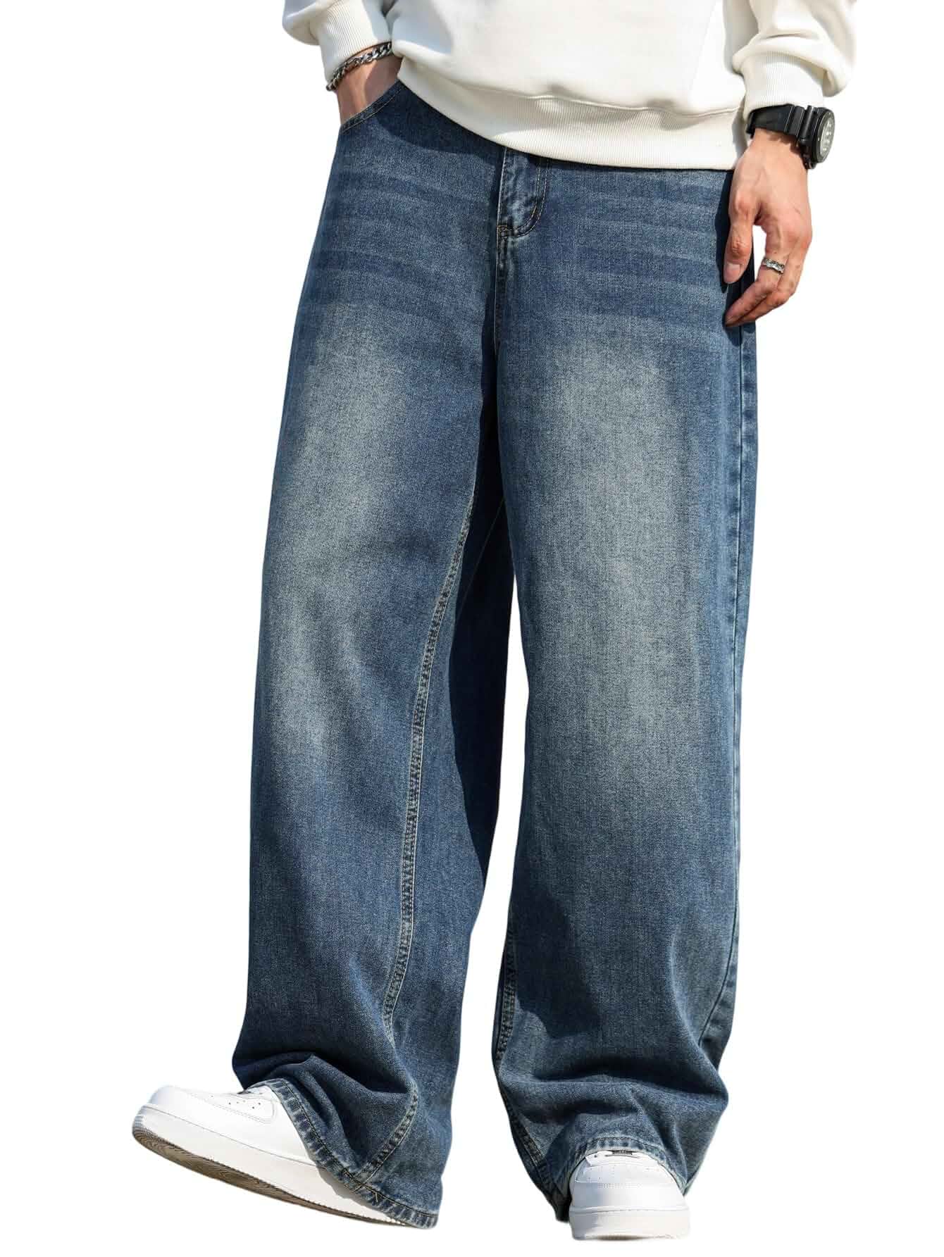 DFGIGT Men's Baggy Hip Hop Jeans Wide Leg Skater Denim Pants Streetwear Jinco Jeans,Loose Fit,Vintage Y2k 2000s,Straight Leg,5 Pockets,Extreme Motion