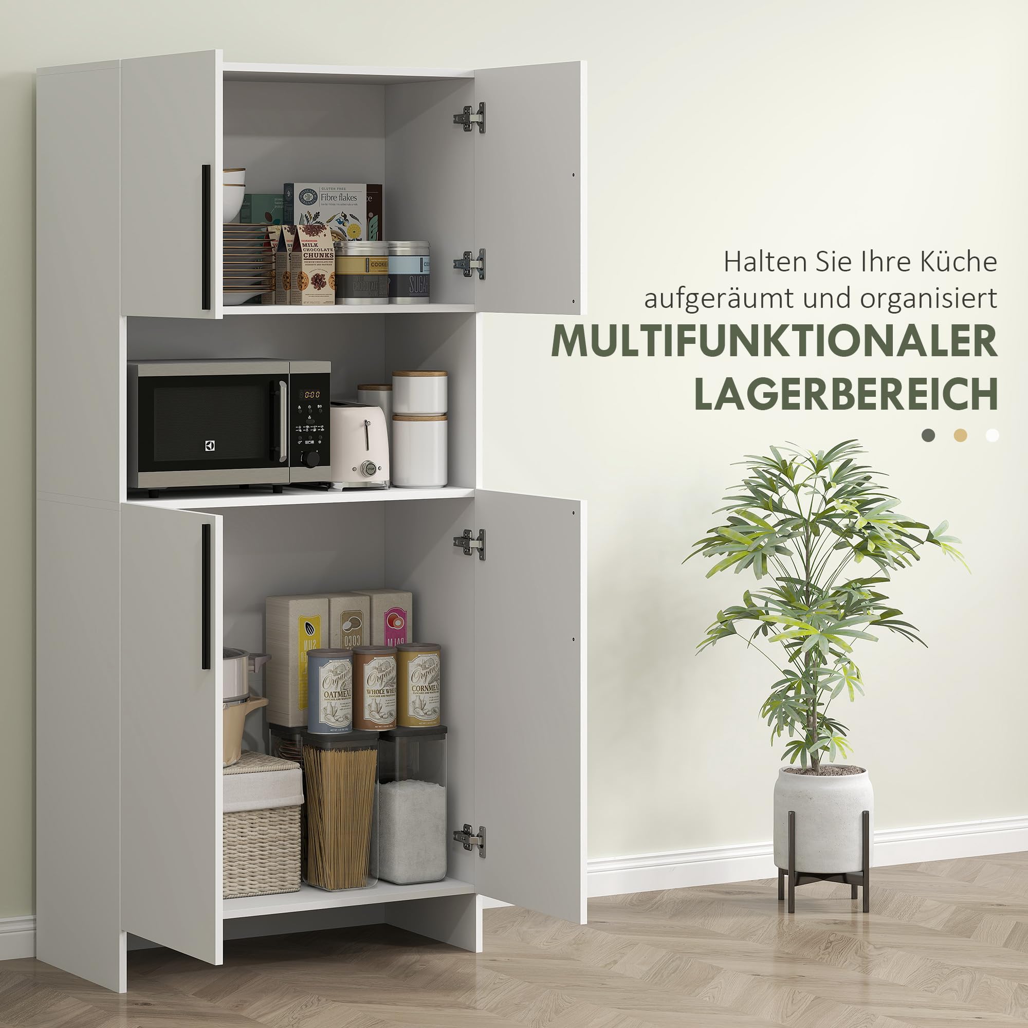 HOMCOM Armoire de Cuisine, Armoire Haute avec Tablette pour Micro-Ondes, Buffet avec Porte Soft-Close, de Rangement Vitrine pour Cuisine Salle à Manger 79x40x175 cm Blanc