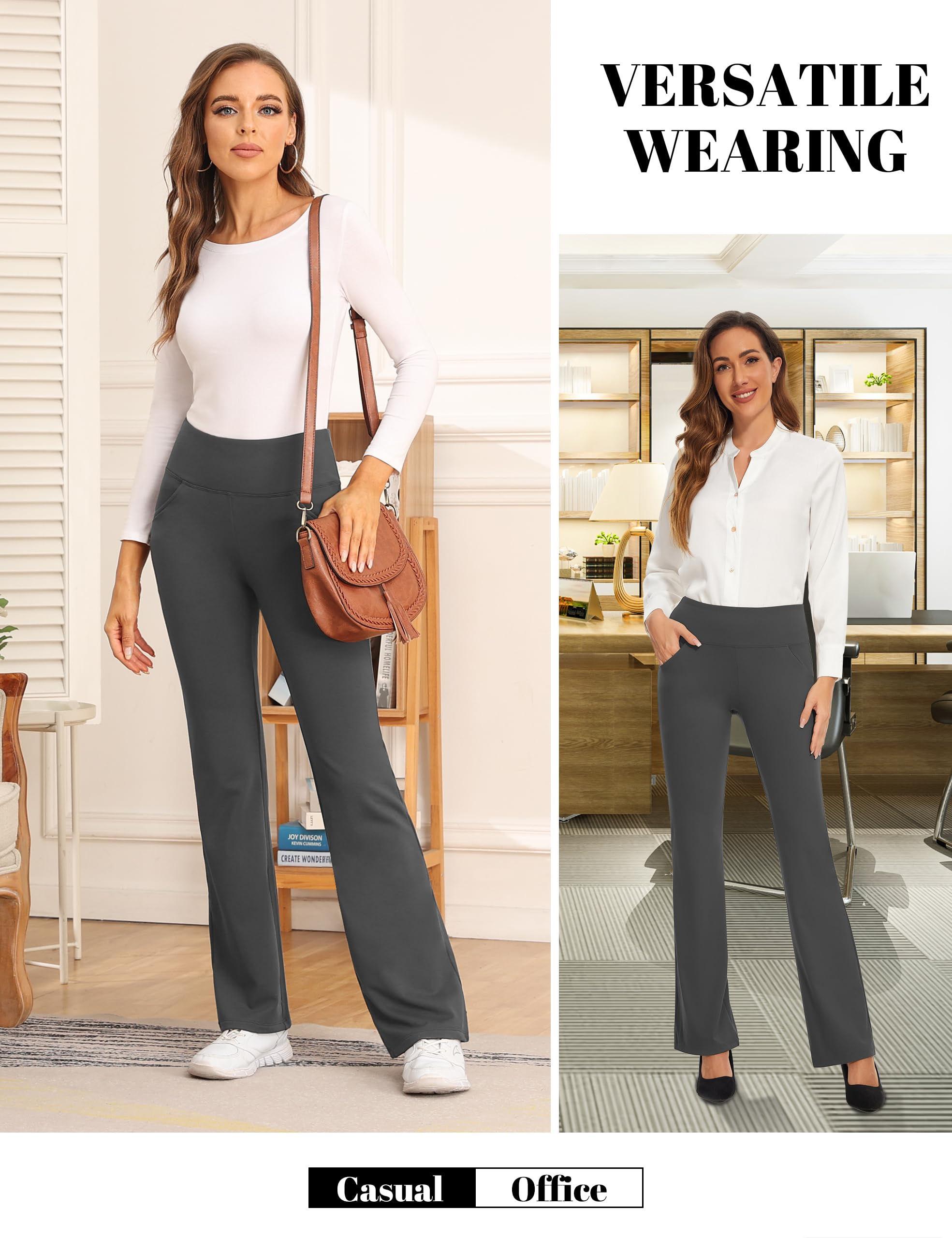 Desol Pantalon de yoga thermique Bootcut pour femme avec intérieur en polaire, pantalon évasé avec 4 poches, pantalon de sport d'hiver pour femme, long, taille haute, stretch et chaud