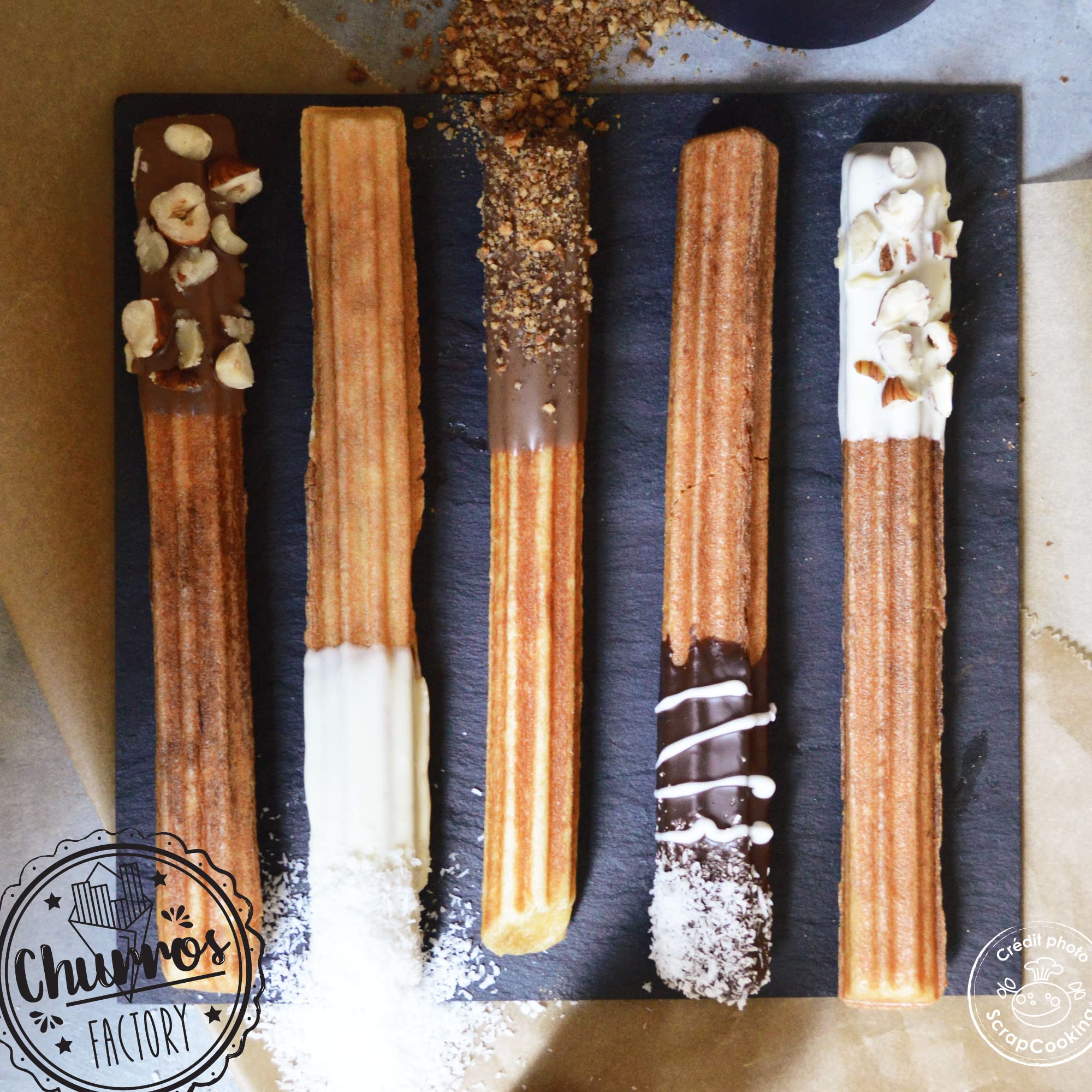 ScrapCooking - Churros Factory - Machine à Churros Maison - Avec Plaque Chauffante Anti-Adhérente, Rotation 180° - Appareil Idée Cadeau Pâtisserie Cuisine - Recette incluse - Vert - 3888