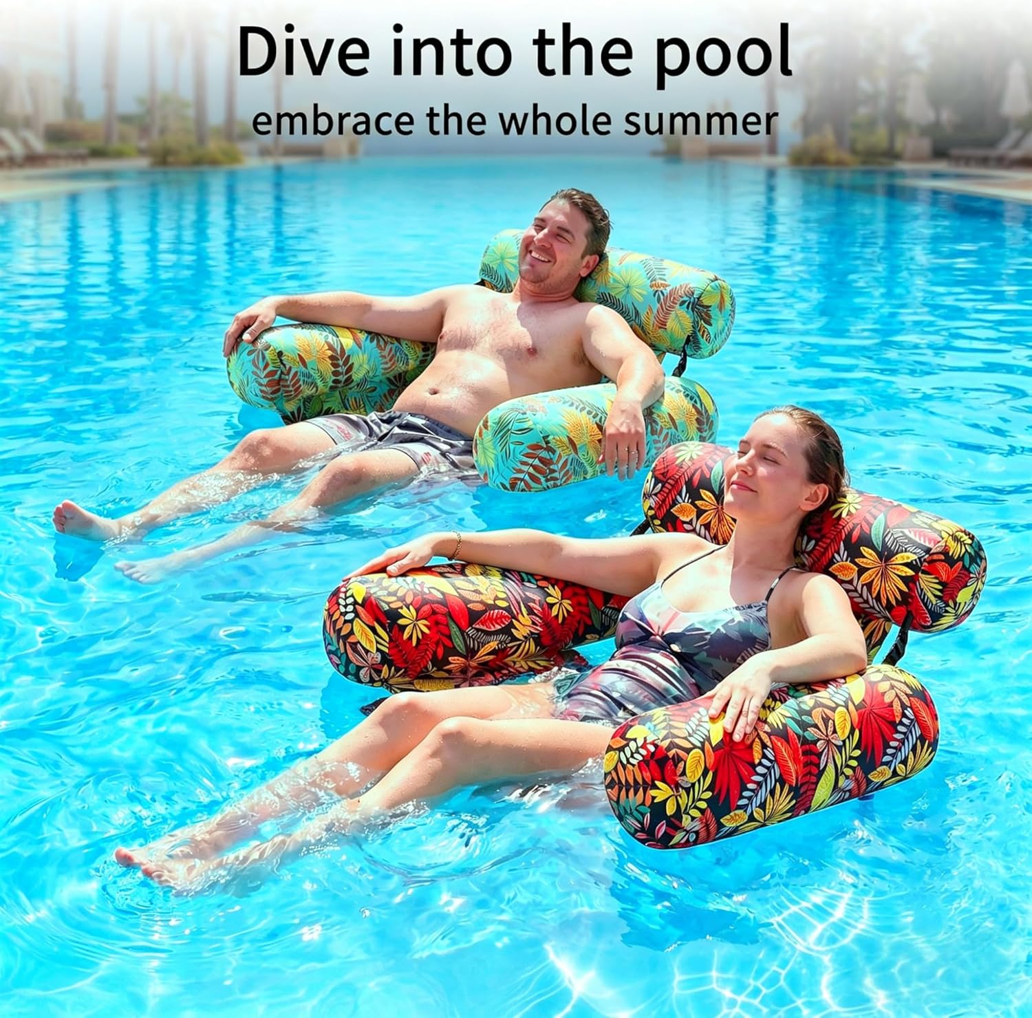 Inflatable Pool Floats for Adults ，2 Pack Floating Lounge Chair & Pool Noodle, Thickened Durable Design with Air Pump, Ideal for Summer Pool Parties, Beach & Lake Relaxation