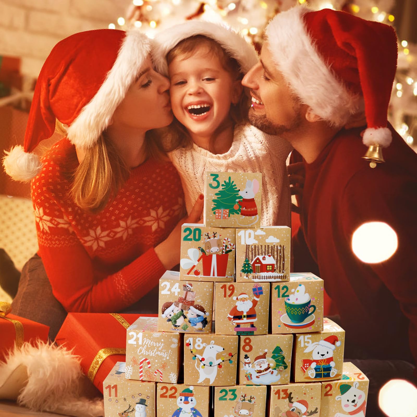 ONESING 24 Stück DIY Weihnachten Adventskalender Boxen für 2024, 24 Tage Countdown Kalender Geschenk für Erwachsene und Kinder Weihnachten Karton Zahlen Boxen Machen & Befüllen Sie Ihre eigenen