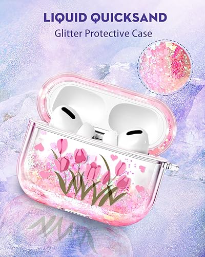Miniatura 3 de Funda para Airpod Pro & Pro 2, linda funda Kawaii para mujeres, protector estético para niñas, con purpurina líquida, flores brillantes, diseño