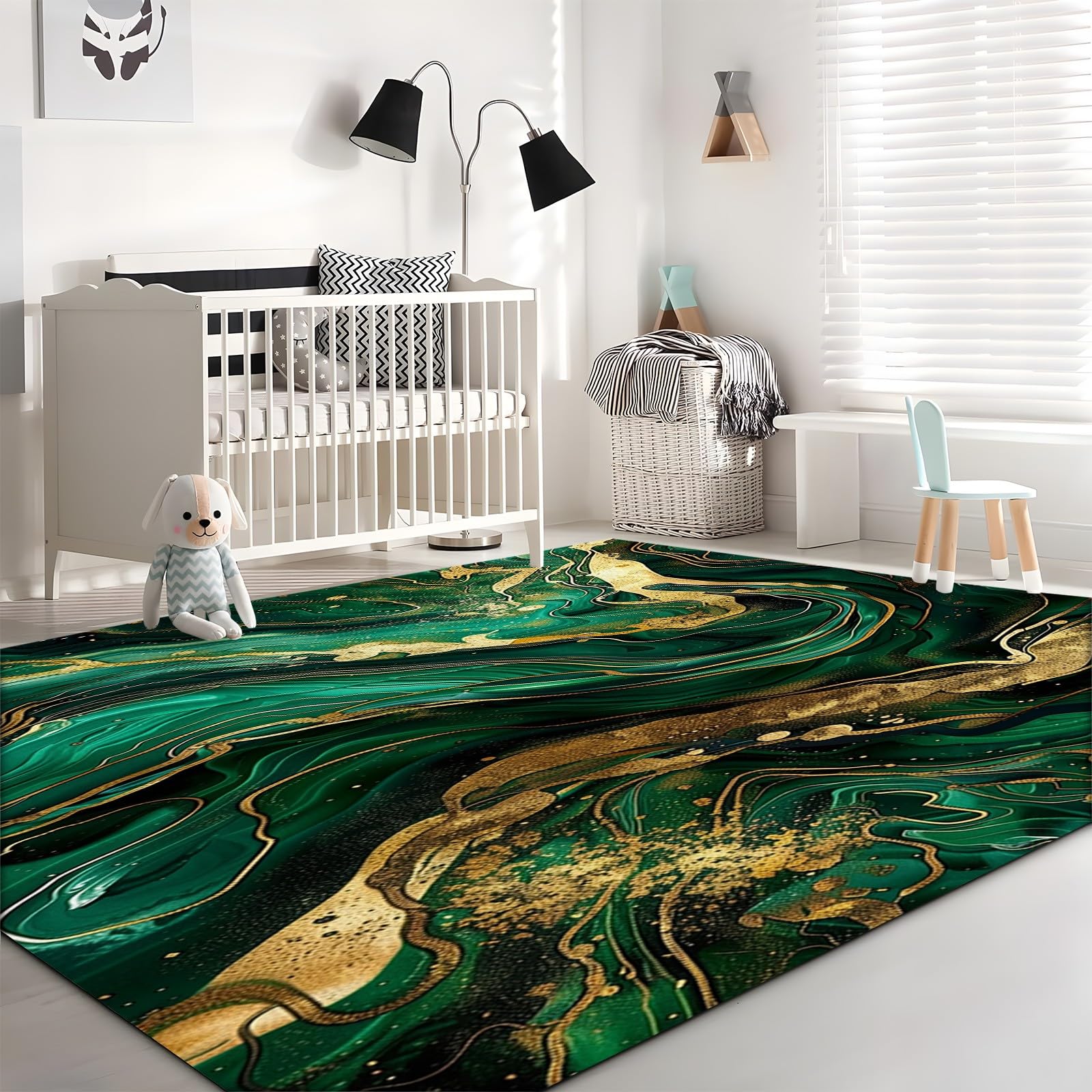 Generisch Waschbarer Moderner Grün-Gold-Marmor Kurzflor Teppich - Weicher, Rutschfester Teppich für Wohnzimmer, Schlafzimmer - Flauschiger, Teppiche Gegend, 160cm x 230cm