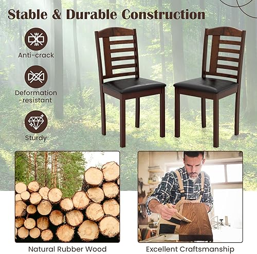 Miniatura 6 de GOFLAME Juego de 4 sillas de comedor de madera, sillas de cocina tapizadas con asiento acolchado de piel sintética y marco de madera de goma, sillas