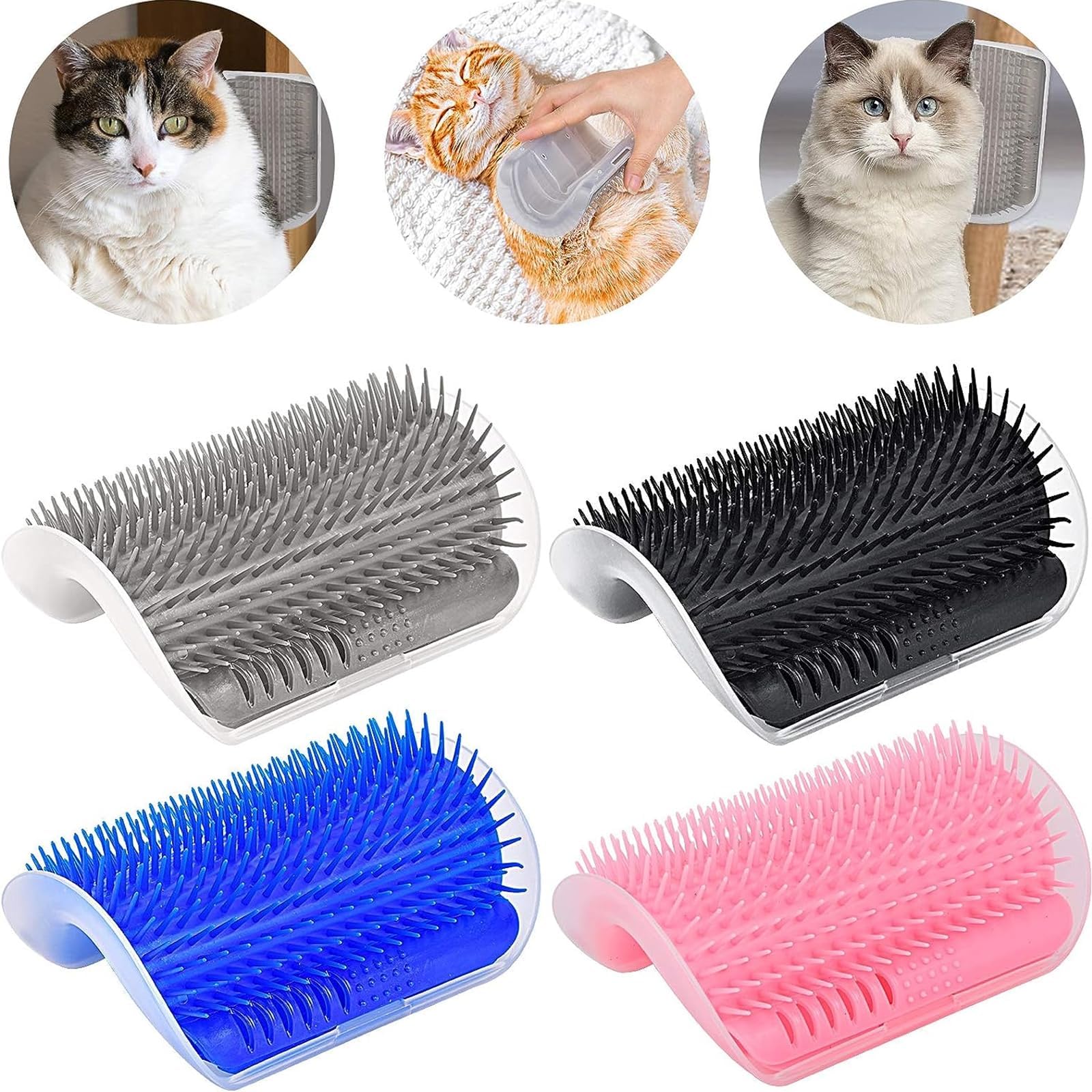 Joyzzz Cat Self Groomer, 4 Pack Softer Cat Corner Self Groomer for Shedding, Cat Corner Brush with Catnip Long and Short Fur Cats Dogs Kitten Puppy(Black, Pink, Grey, Blue)