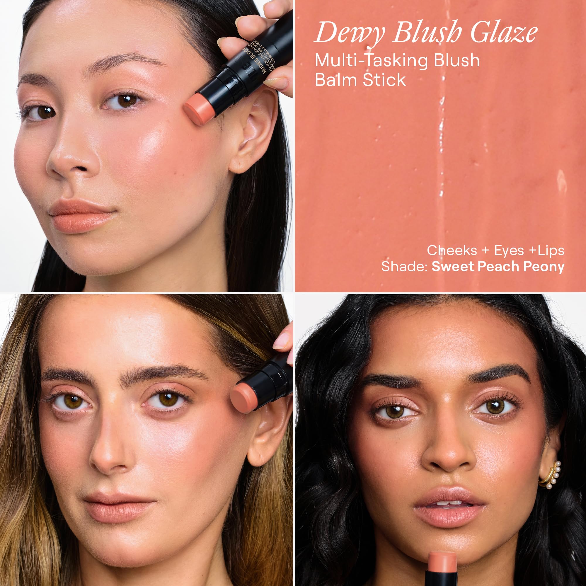 NUDESTIX Nudies Bloom Dewy Blush Stick Sweet Peach Peony 7g – Creme Blush für Wangen, Augen & Lippen – Dewy Glow, Sheer Farbe, Neutral Soft Peach