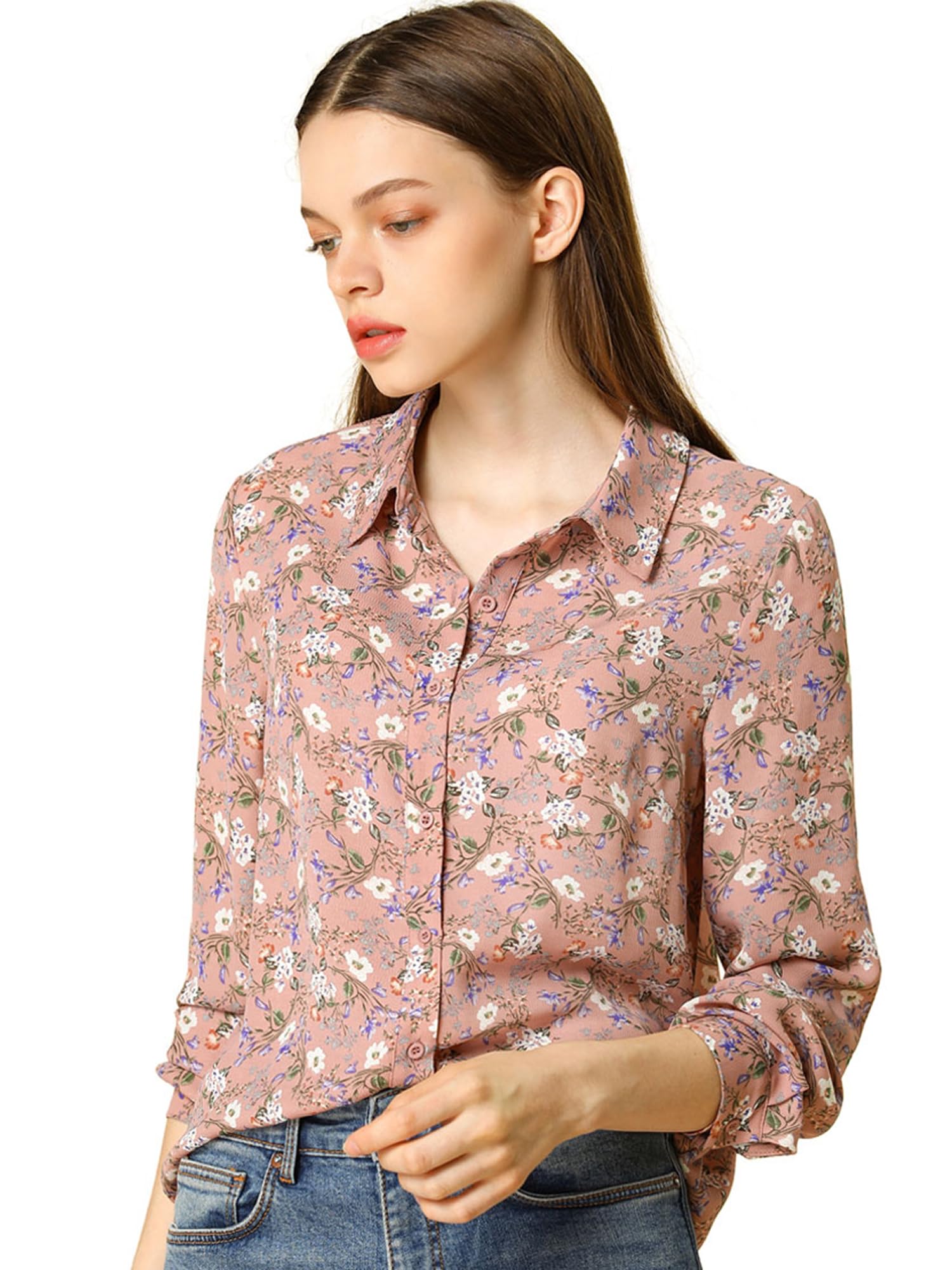 Women's Button Down Shirt Casual Work Print Long Sleeve Shirt