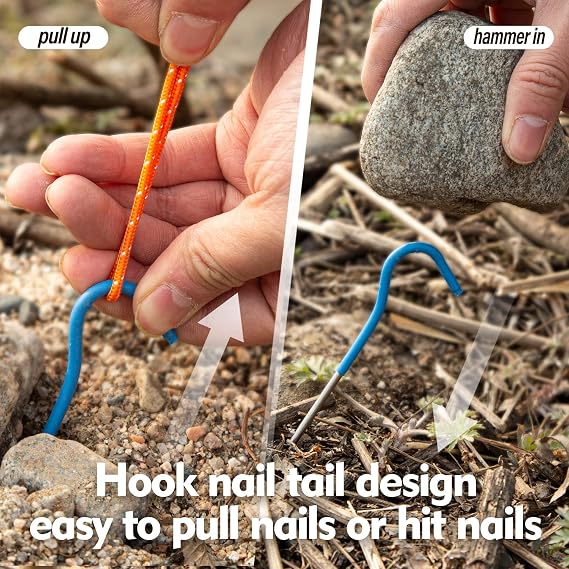 TiTo Titanium Shepherd's Hook Tent Stakes Tent pegs Nail pegs with Flourescent Head Dia 3.0mm and Length 165mm only 6.7G(Pack of 6)