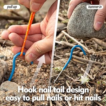 TiTo Titanium Shepherd's Hook Tent Stakes Tent pegs Nail pegs with Flourescent Head Dia 3.0mm and Length 165mm only 6.7G(Pack of 6)