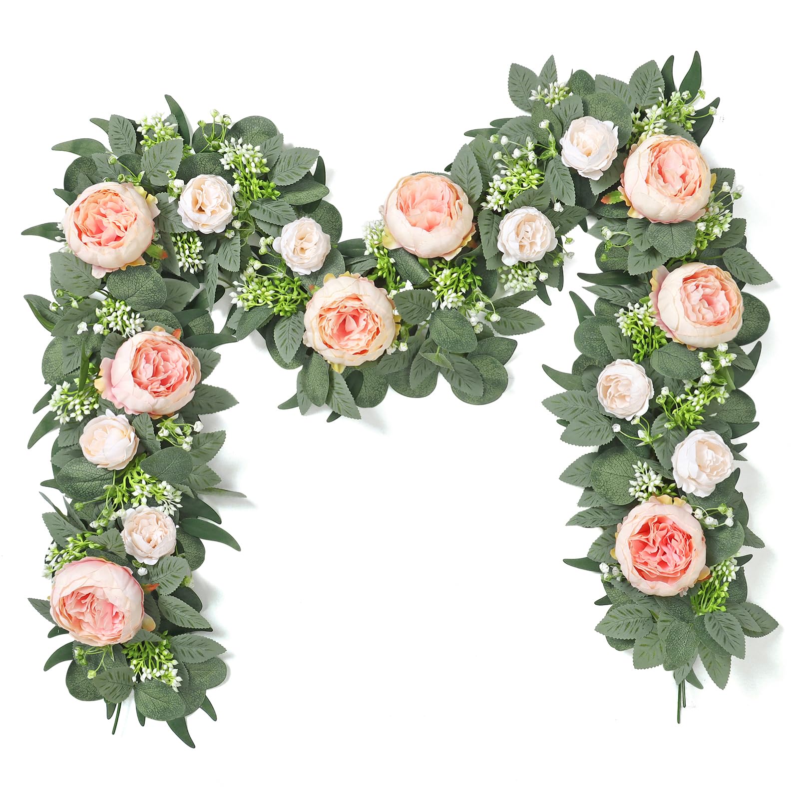 4PCS Artificial Eucalyptus Flower Garland Pink Peony Fake Rose Garland Vine