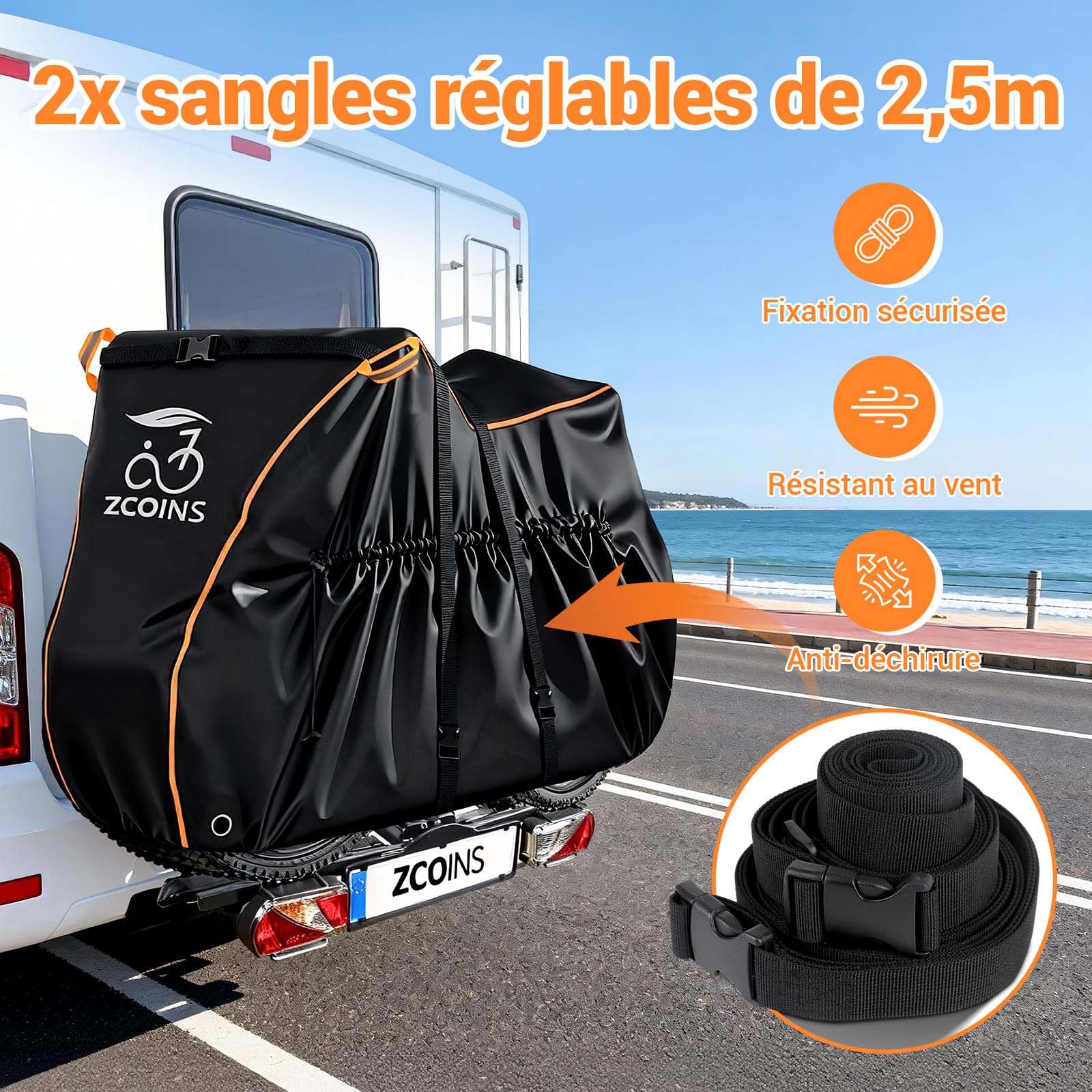 Housse de transport pour 2 vélos pour Porte-Vélos à Plateforme sur Attelage | Bâche 600D Oxford Imperméable & Anti-déchirure, Protection Complète Contre la Pluie, la Poussière et les UV