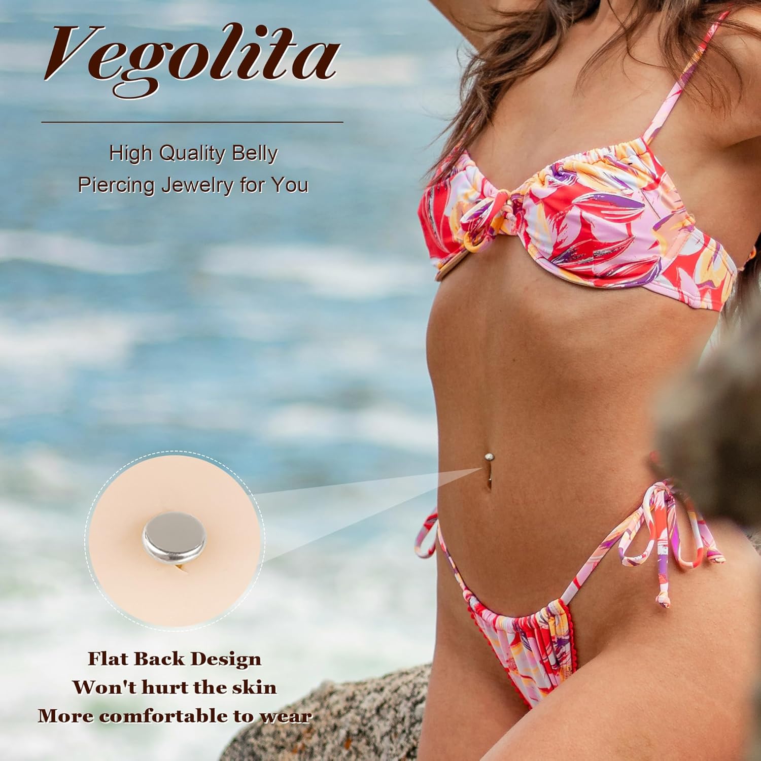 14G 5Pcs Surgical Steel Floating Belly Ring for Women Flat Back Petite Belly Button Ring Convex Base CZ Navel Ring Internally Threaded Curved Barbell Belly Piercing Jewelry 8/10/12/14mm S-8 - Image 4