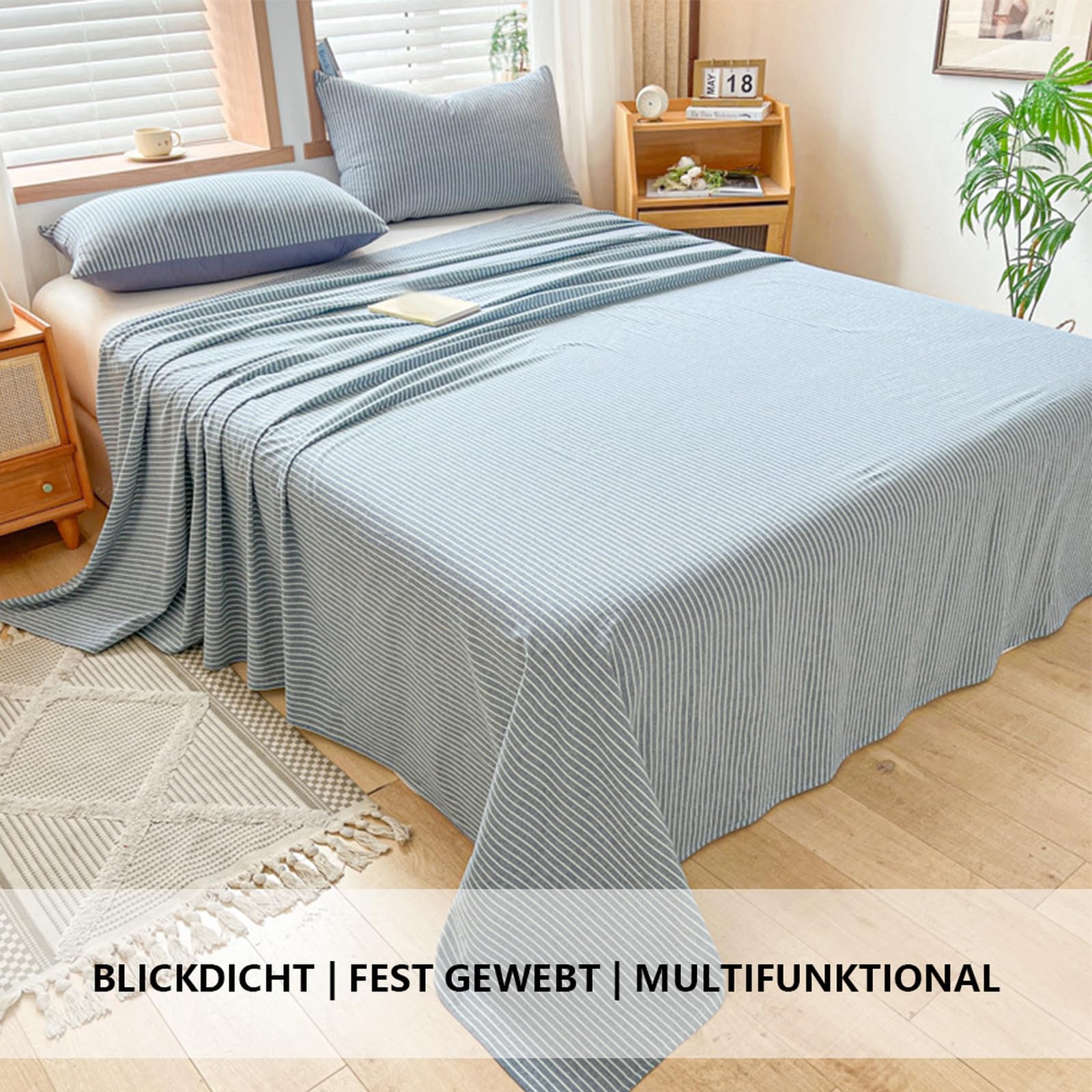 Bettlaken ohne Gummizug 230 x 265 cm Hellgrau mit 2 Kissenbezug | Weiche und pflegeleichtes Betttuch aus 100% Baumwolle ohne Gummizug Flaches Laken passend für hohe Matratzen