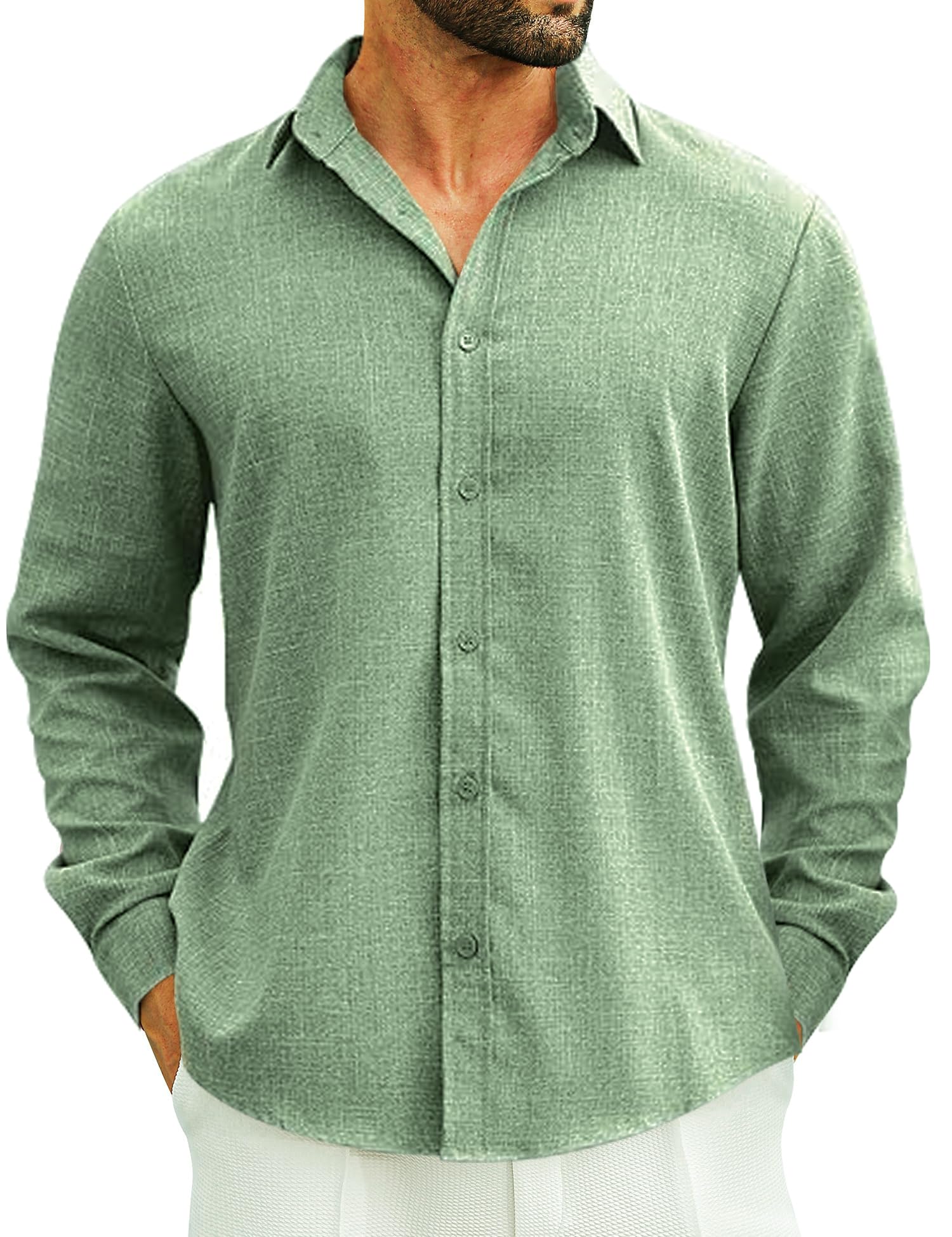 LETSEE Men's Linen Shirts Long Sleeve Untucked Casual Button Down Shirts for Men Business Dress Clothes Fashion Beach Tops