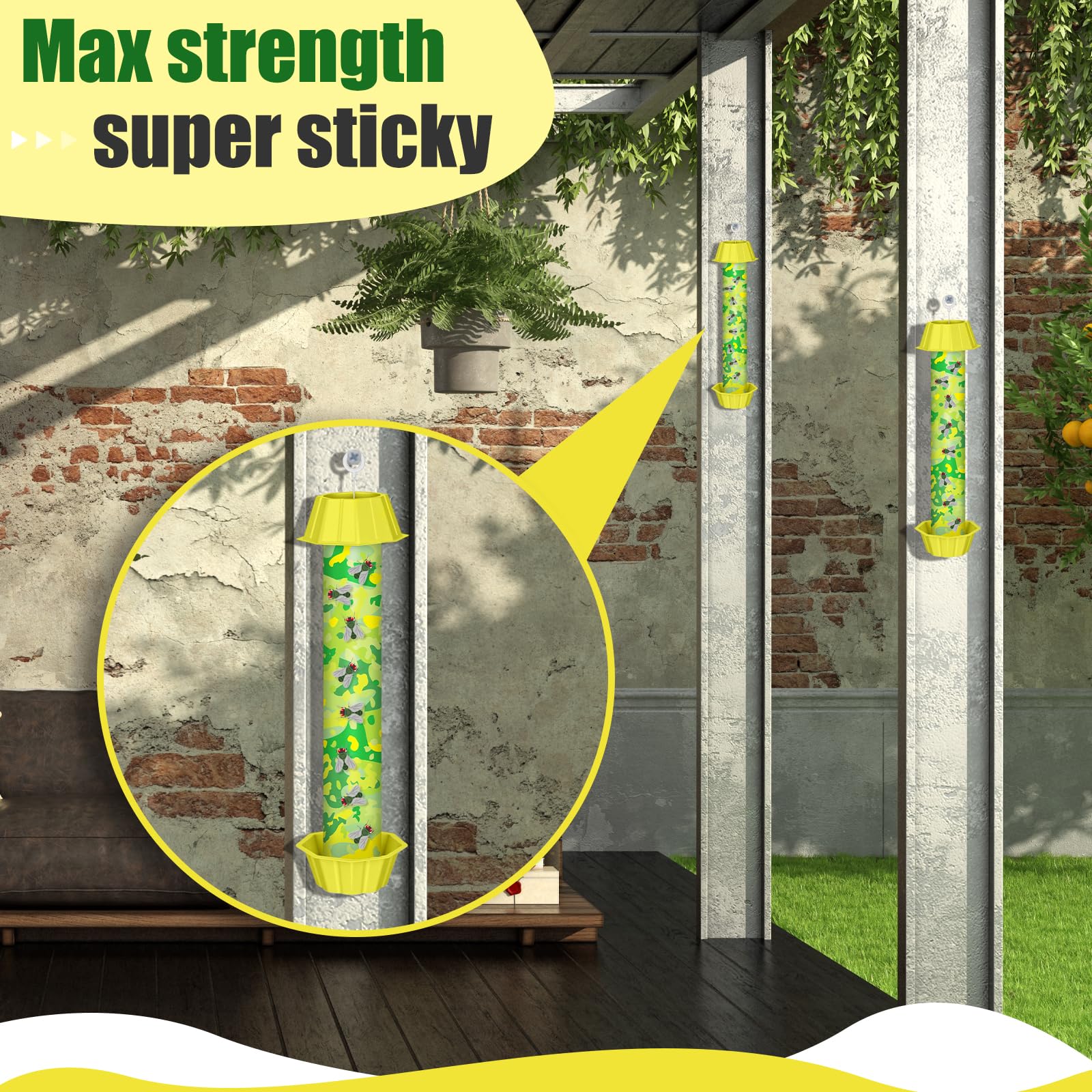 Qualirey 12 trampas adhesivas para moscas con gancho para colgar, para interiores y exteriores, trampas para moscas domésticas e insectos voladores, polilla de abeja, mosquitos (estilo elegante)