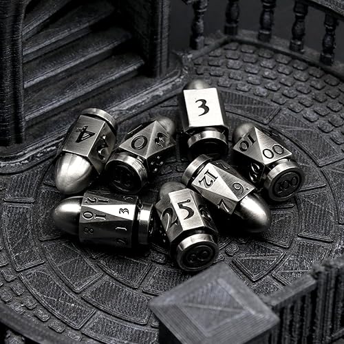 Miniatura 2 de Dados de bala para Calabozos y Dragones, juego de dados de metal D y D poliédricos D y D para juegos de rol, dados Cyberpunk únicos para temas de