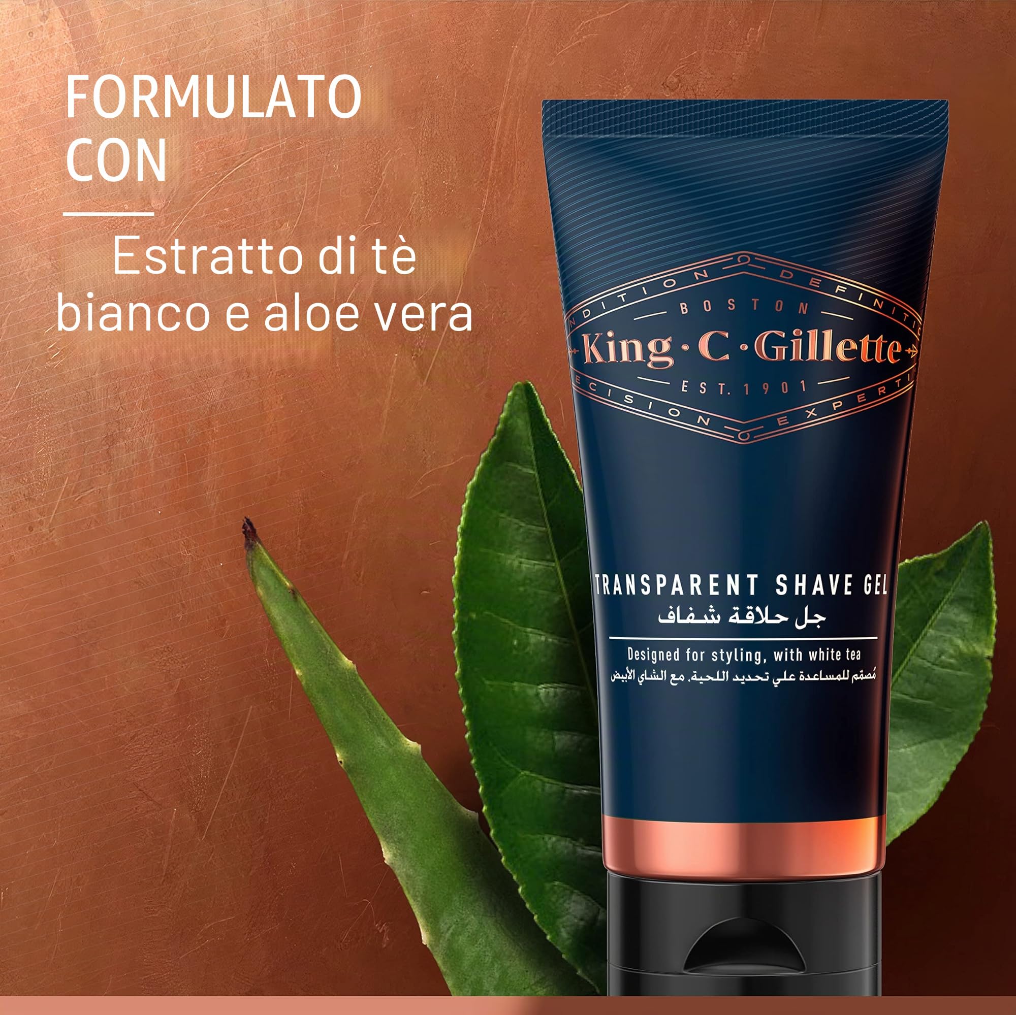 King C. Gillette Gel da barba trasparente da uomo con tè bianco e olio di argan, 141,7 g