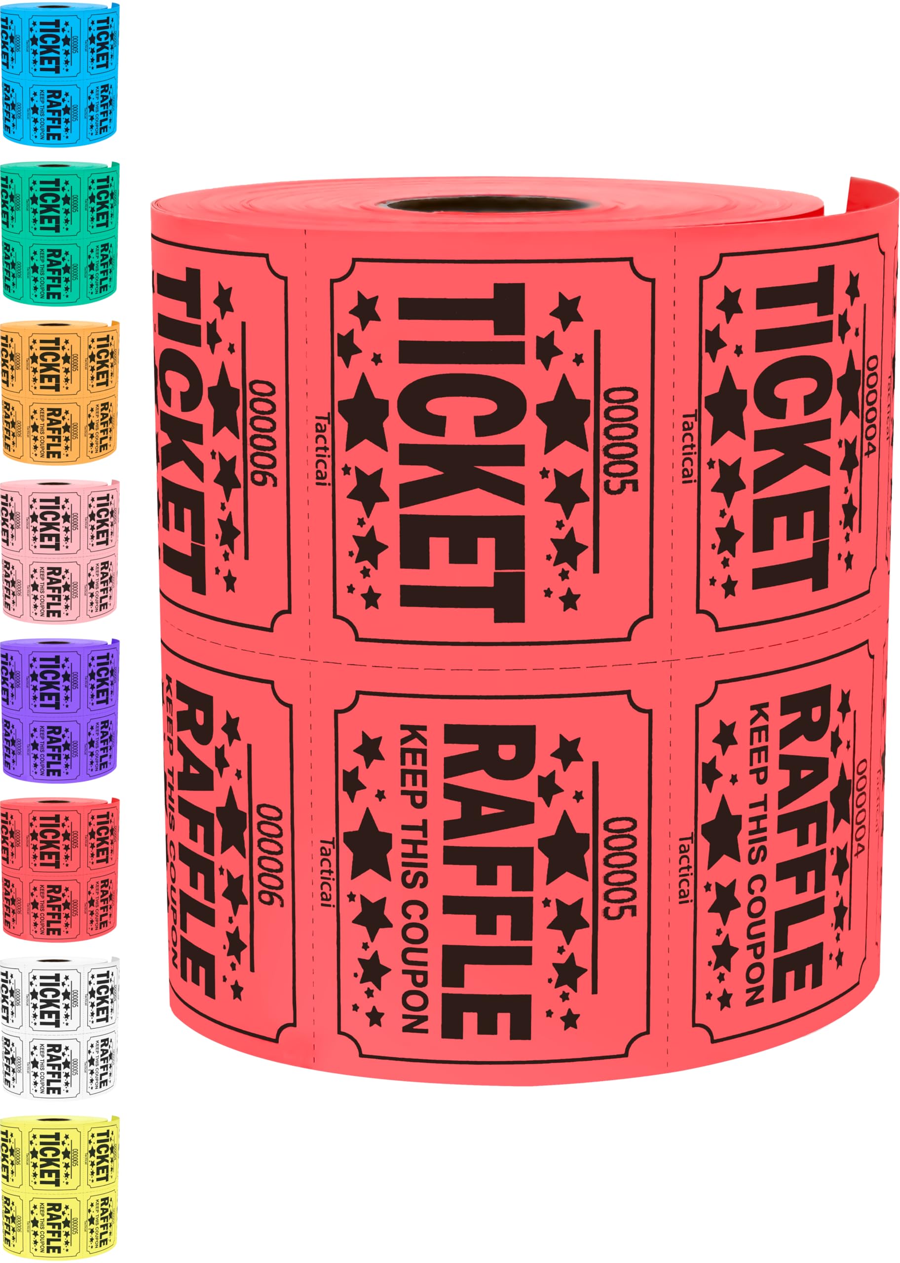 Tacticai 500 Raffle Tickets, Red (1 of 8 Colors), Double Roll, Large Ticket for Events, Entry, Class Reward, Fundraiser & Prizes