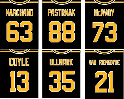 Boston Bruins NHL Poster Set de seis camisetas de hockey actuales – Pastrnak Coyle Marchand Van Riemsdyke McAvoy Ullmark – Póster impreso de 8 x 10