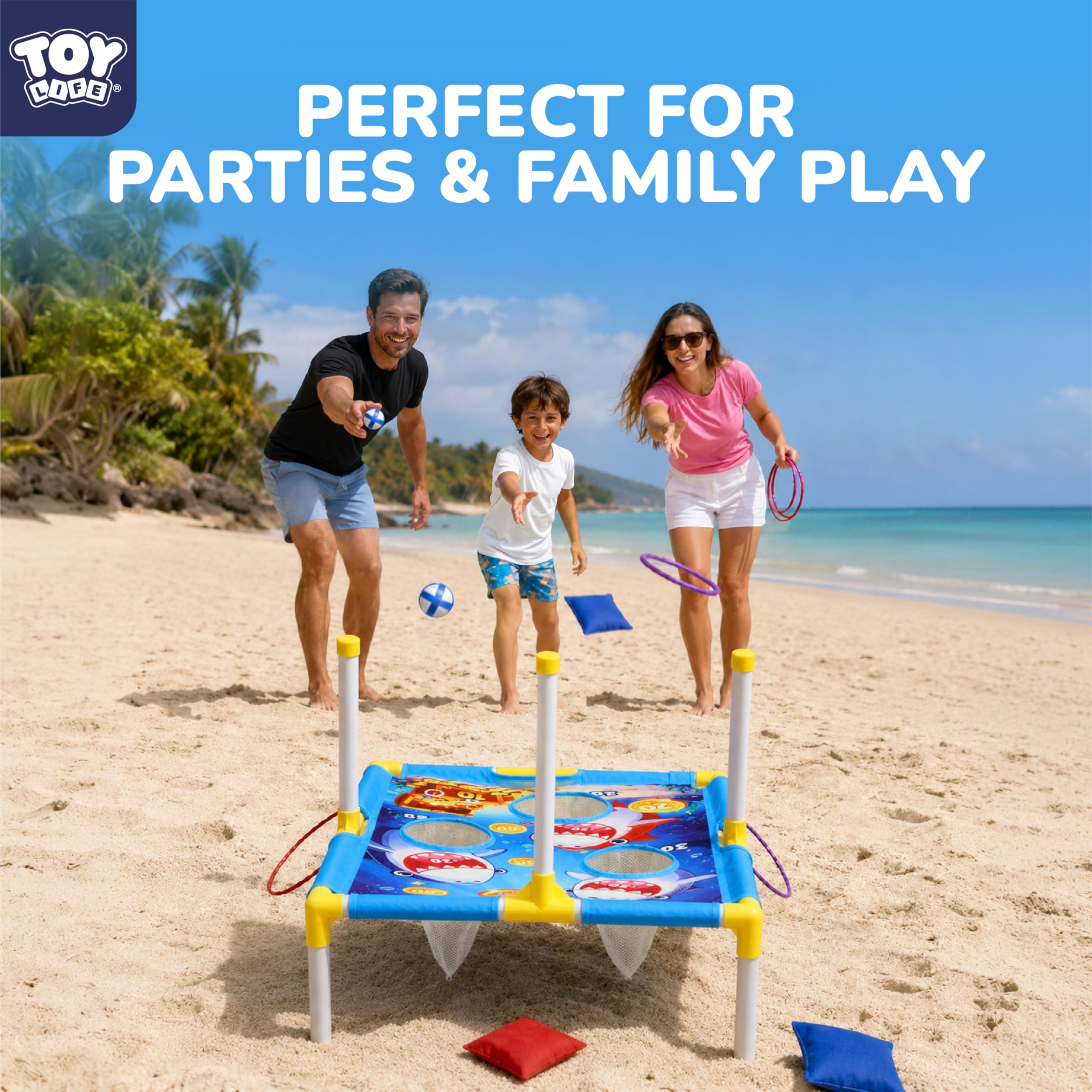 TOY Life 3-in-1 klebrige Sitzsack-Ringwurfspiele, Cornhole, Outdoor-Spielzeug für Kinder im Alter von 4–8 Jahren, Sport & Spielen im Freien, Hinterhof-Spielzeug, Familien-Rasen-Hof-Spiele