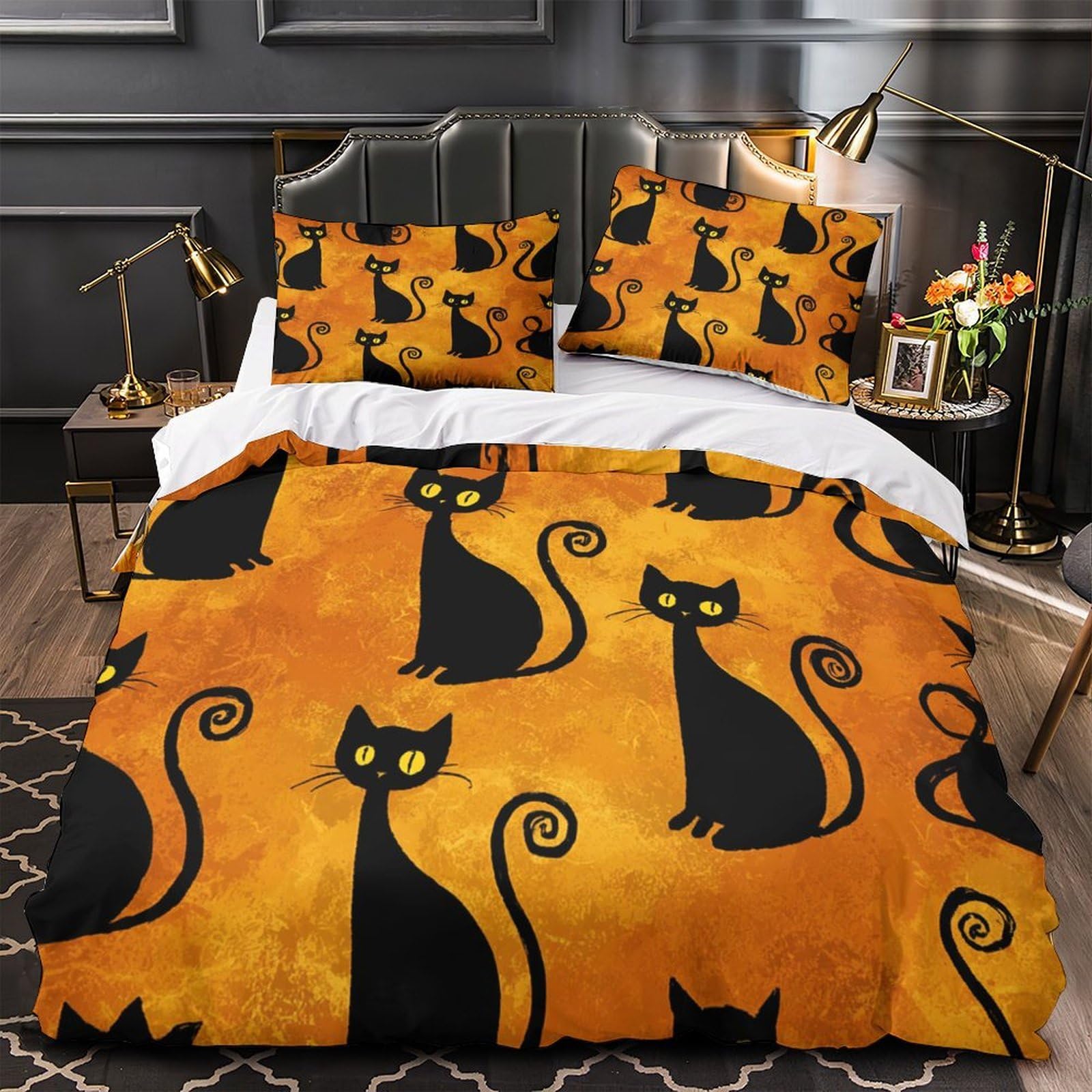 Housse de couette anti-acariens chats d'Halloween en microfibre ultra douce 135x200