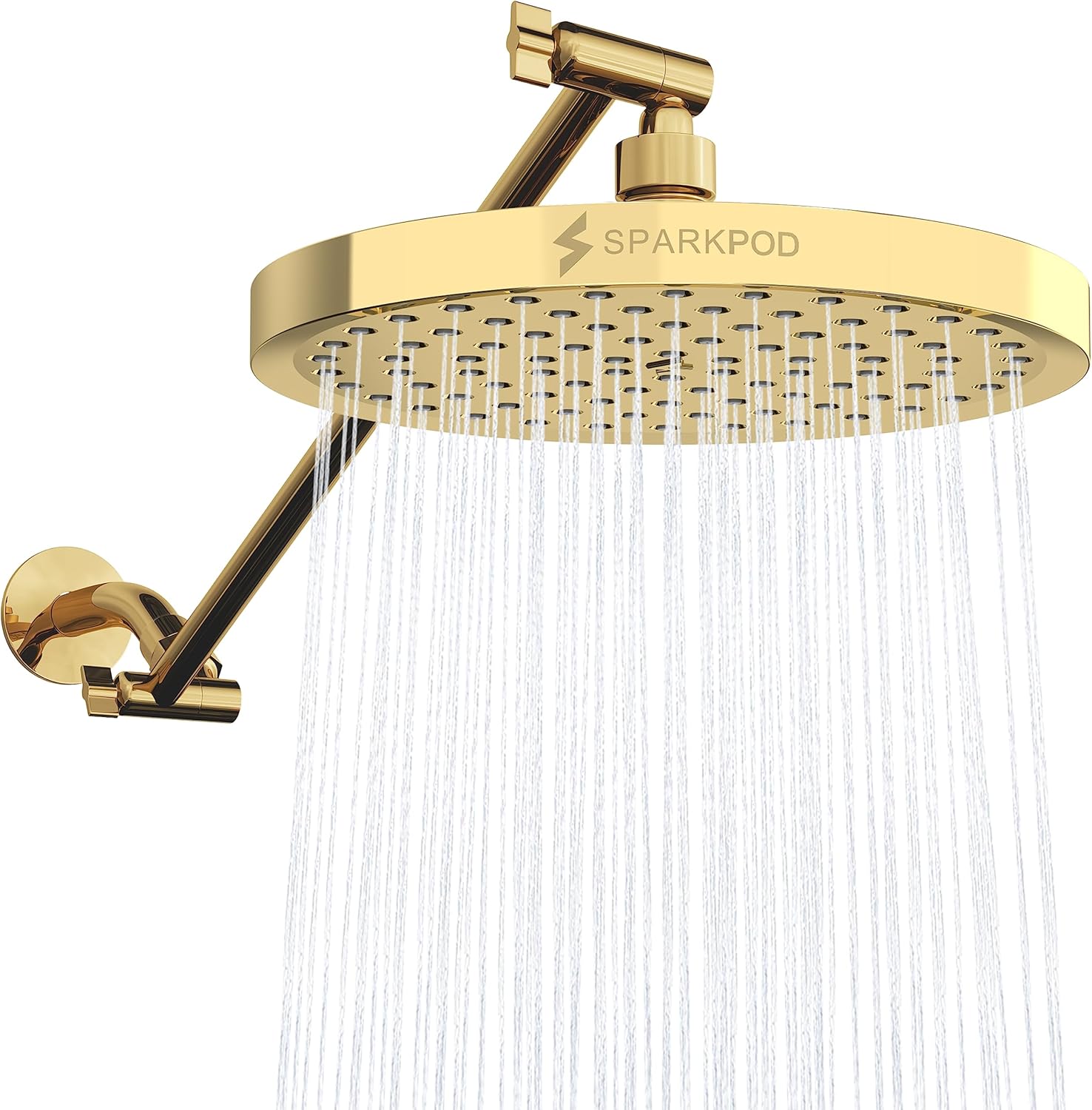 SparkPod Round Rain Shower Head with Shower Head Extension Arm High Pressure Rain Luxury