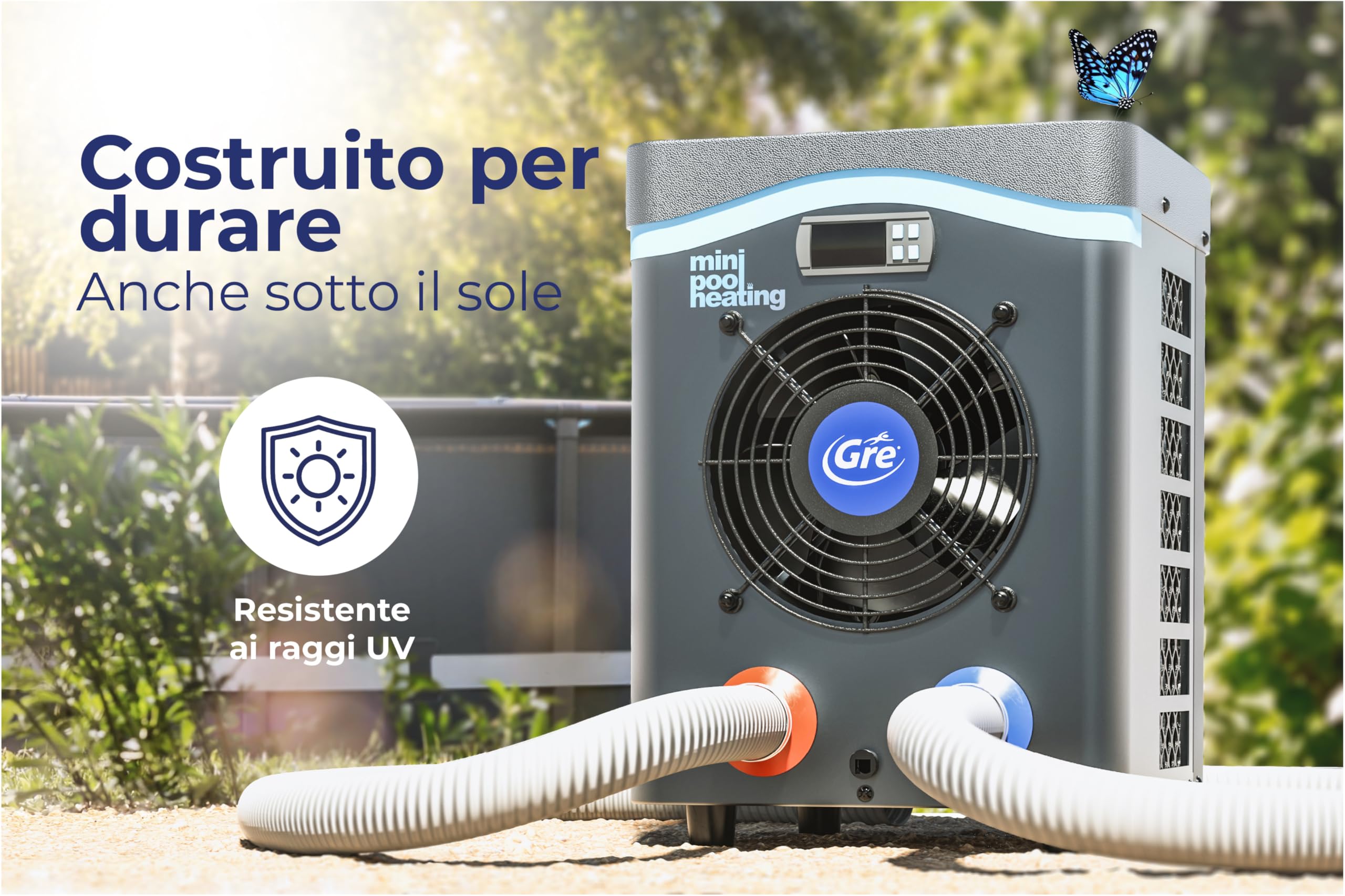 Gre Mini Pompa di Calore Fino a 28°C Senza Bypass Piscine Fuori Terra 20 m³
