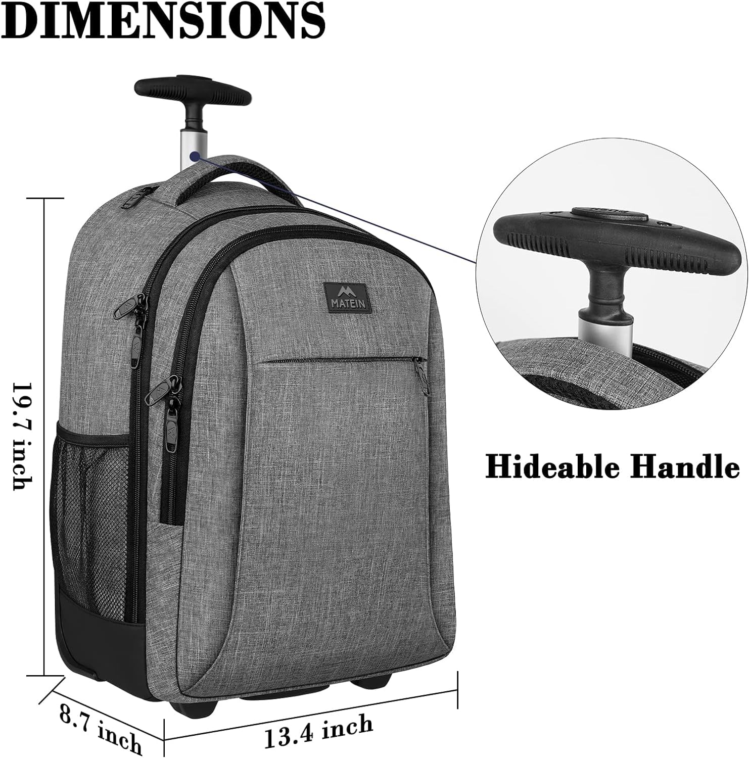 MATEIN Mochila Grande con Ruedas Adulto, Gris