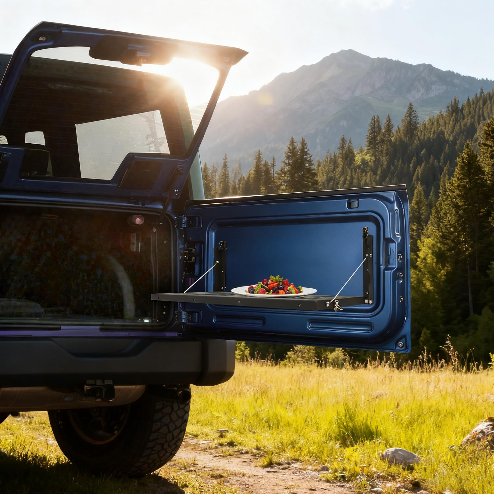 Tavolo pieghevole Tailgate Jeep portatile stabile in acciaio, tavolino portellone SUV, pieghevole per auto, campeggio, campeggio all'aperto, picnic, ad alta capacità, 63 x 31 cm