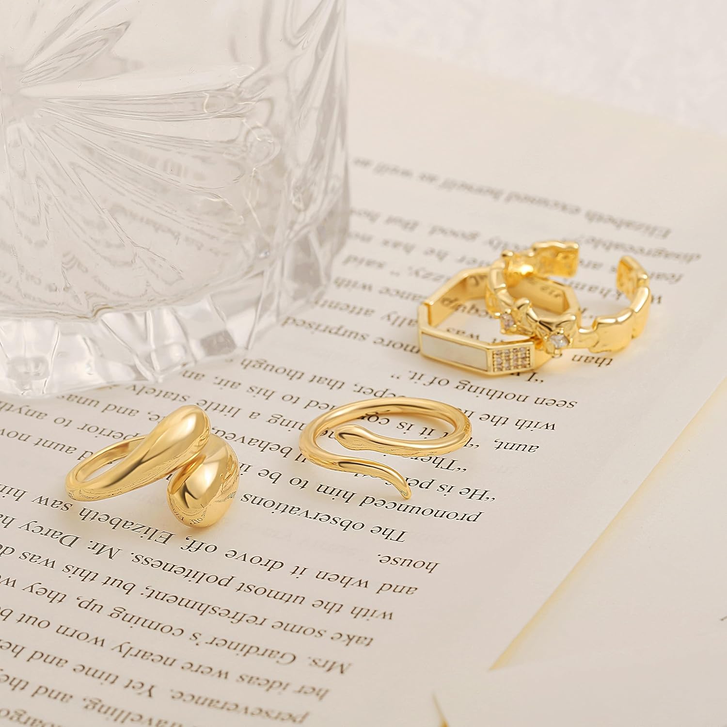 CANEVINKA 18k Gold Plated Dome Teardrop Ring Adjustable Bamboo-like Ring High Polish Thick Chunky Comfort Fit Open Ring Minimalist Finger Jewelry for Women - Image 7