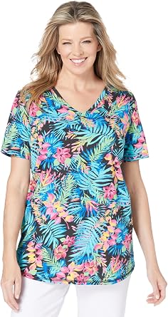 Woman Within Plus Size Short-Sleeve V-Neck Shirred Tee