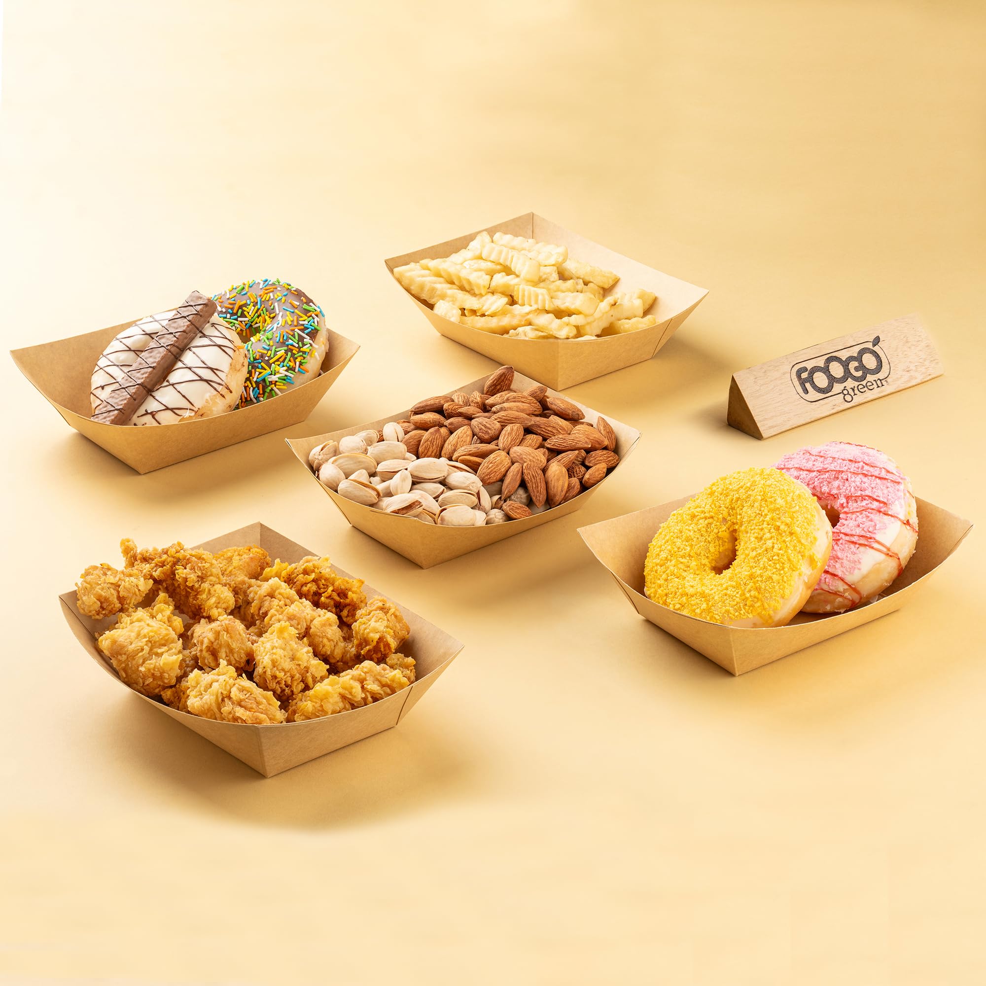 FOOGO Green 50pcs Barquettes Alimentaires Jetables en Carton 300ml, Plateau Jetable Écologique 16,3x13x4cm, Boîte Carton Alimentaire Résistante Eau/Huile, Snack Box Emporter, Bols Jetables Fête
