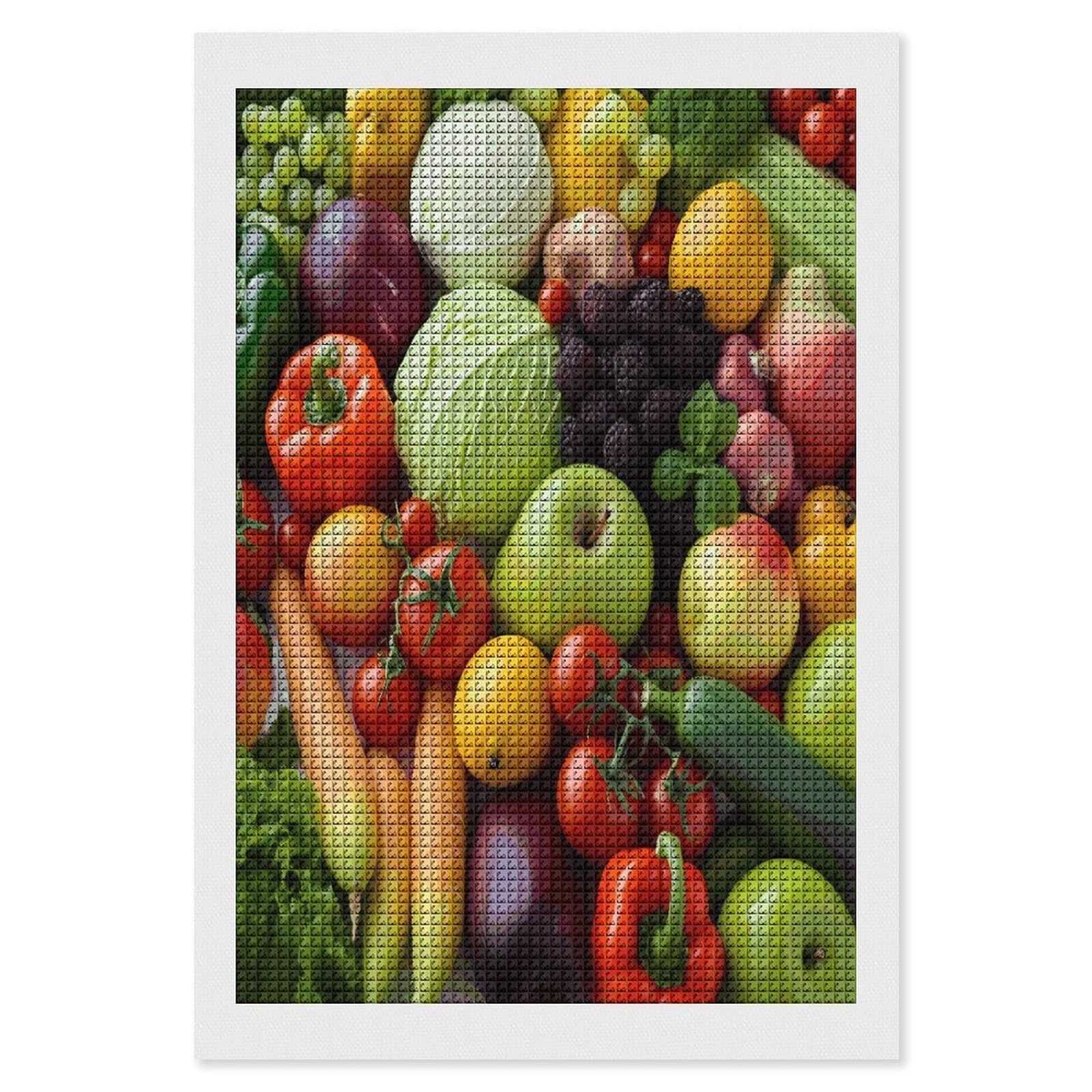 FodPand Fresh Fruits and Vegetables Diamond Painting Kit for Beginner Fun 5D DIY Crafts for Adults Diamond Art Kits Square Diamond Art Canvas Painting Gem Art Crafts for Home Wall Decor 8"x12"